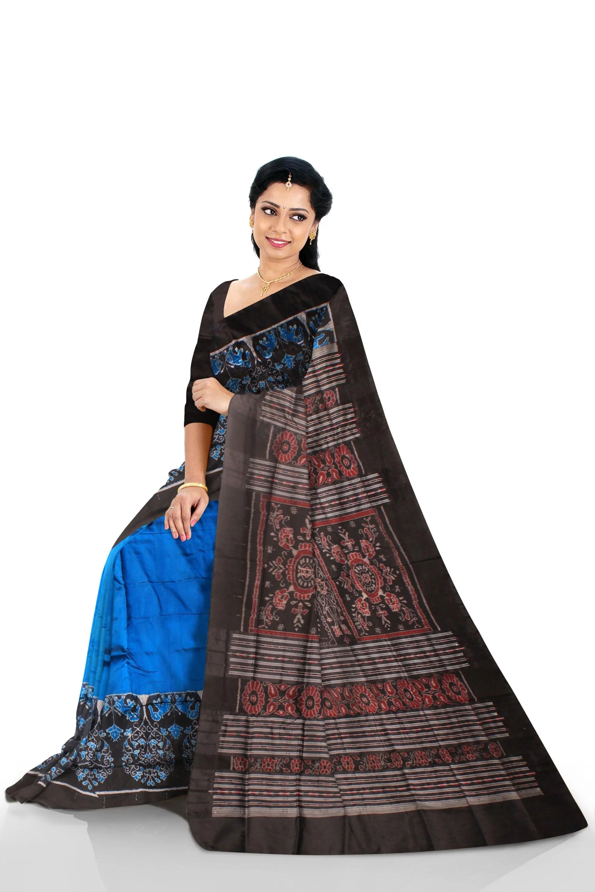 Mordern Look Copper Sulphate color pata saree, With Blouse piece - Koshali Arts & Crafts Enterprise