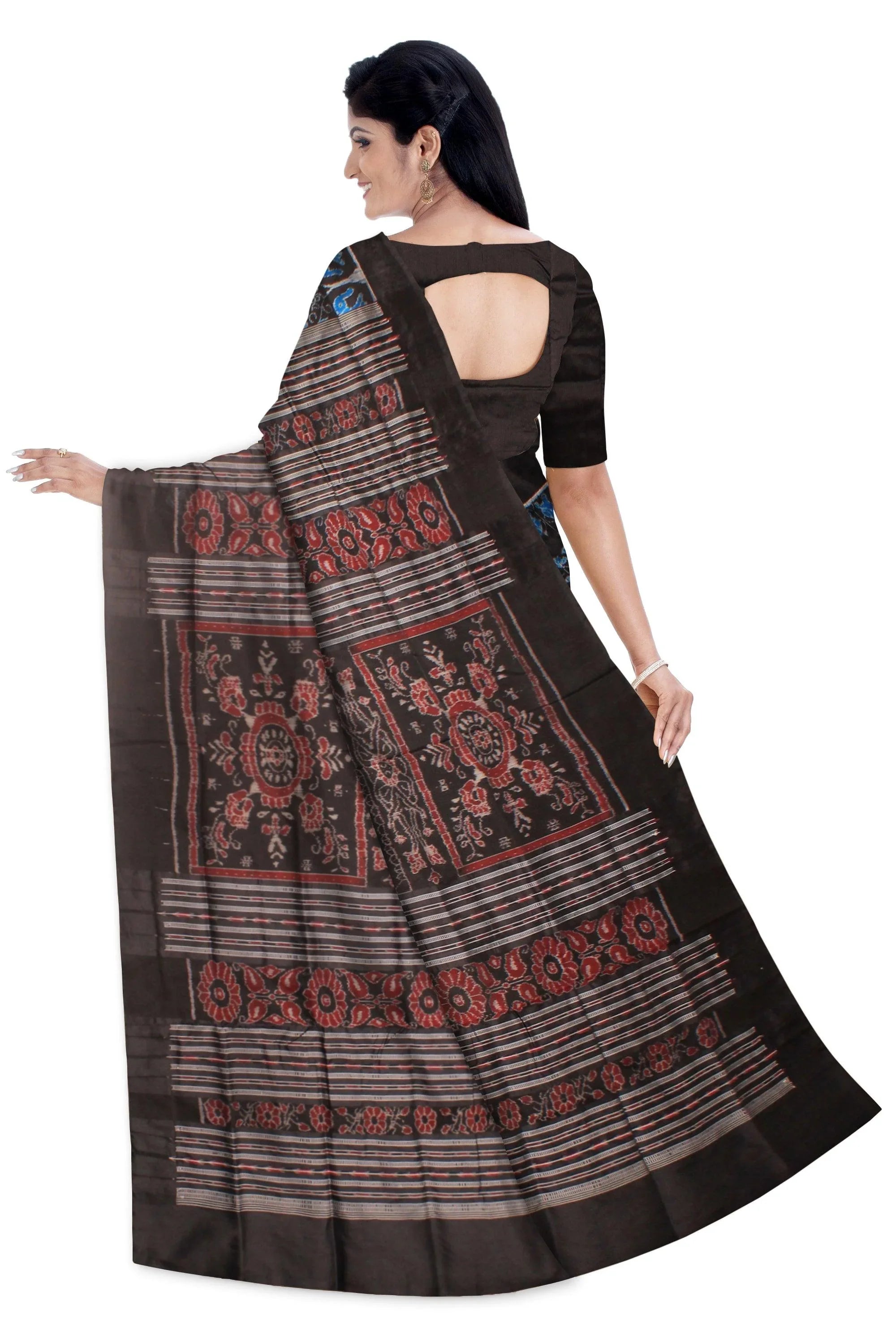 Mordern Look Copper Sulphate color pata saree, With Blouse piece - Koshali Arts & Crafts Enterprise