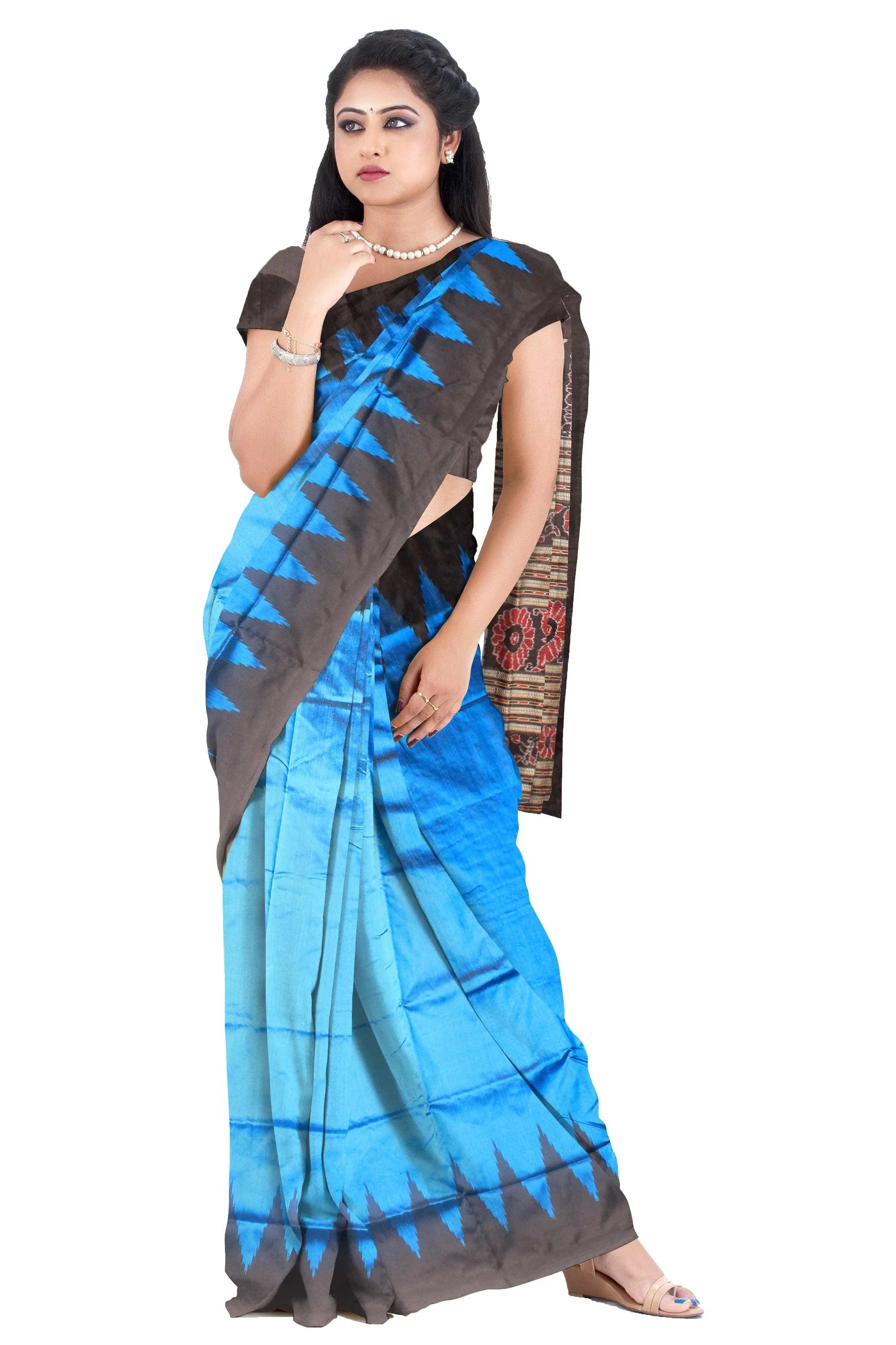 Blue hand woven Sambalpuri Pata Saree. - Koshali Arts & Crafts Enterprise