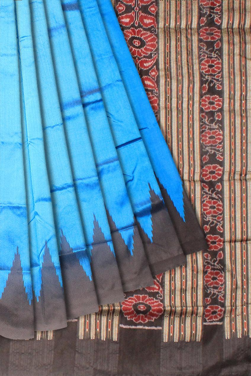 Blue hand woven Sambalpuri Pata Saree. - Koshali Arts & Crafts Enterprise