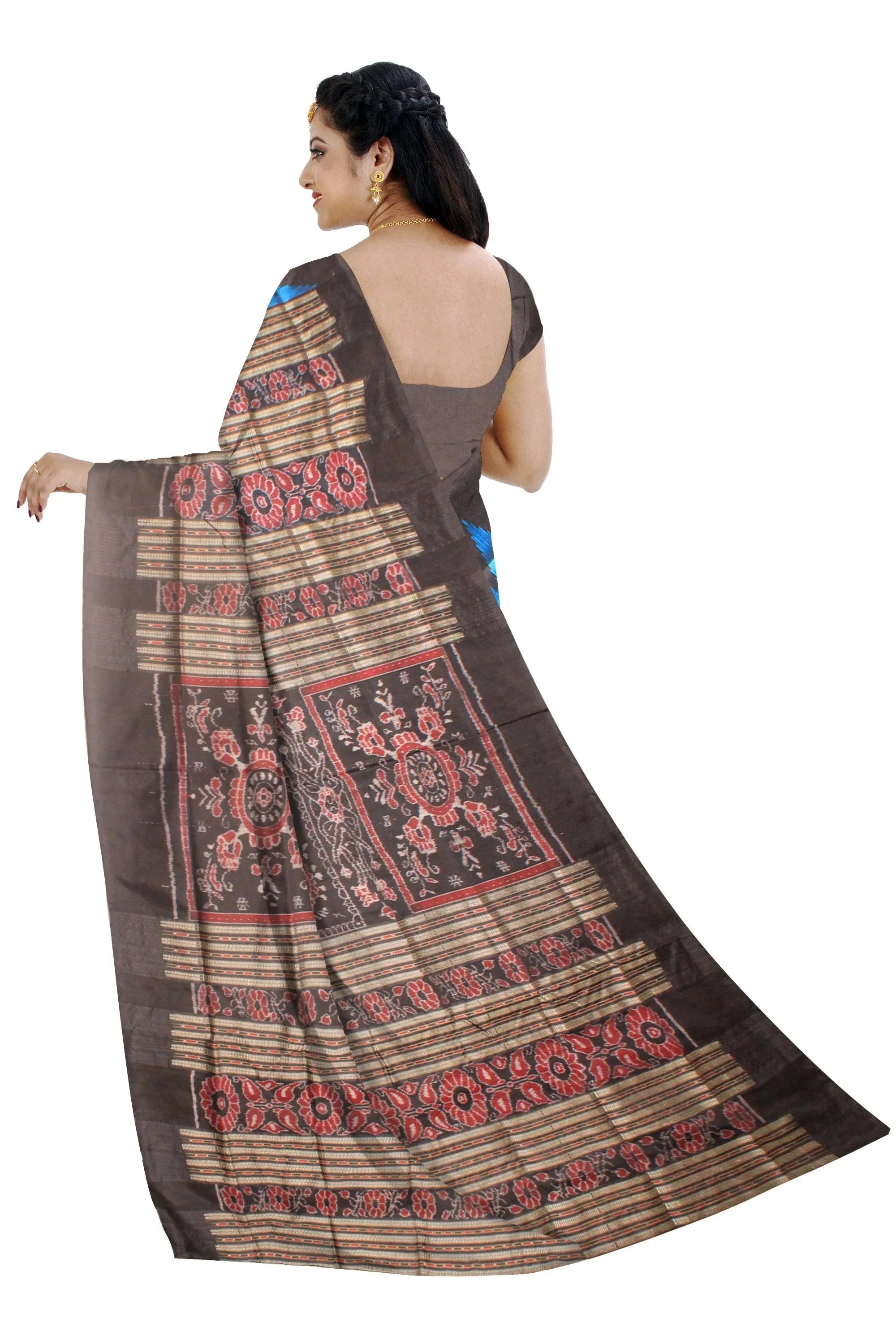 Blue hand woven Sambalpuri Pata Saree. - Koshali Arts & Crafts Enterprise