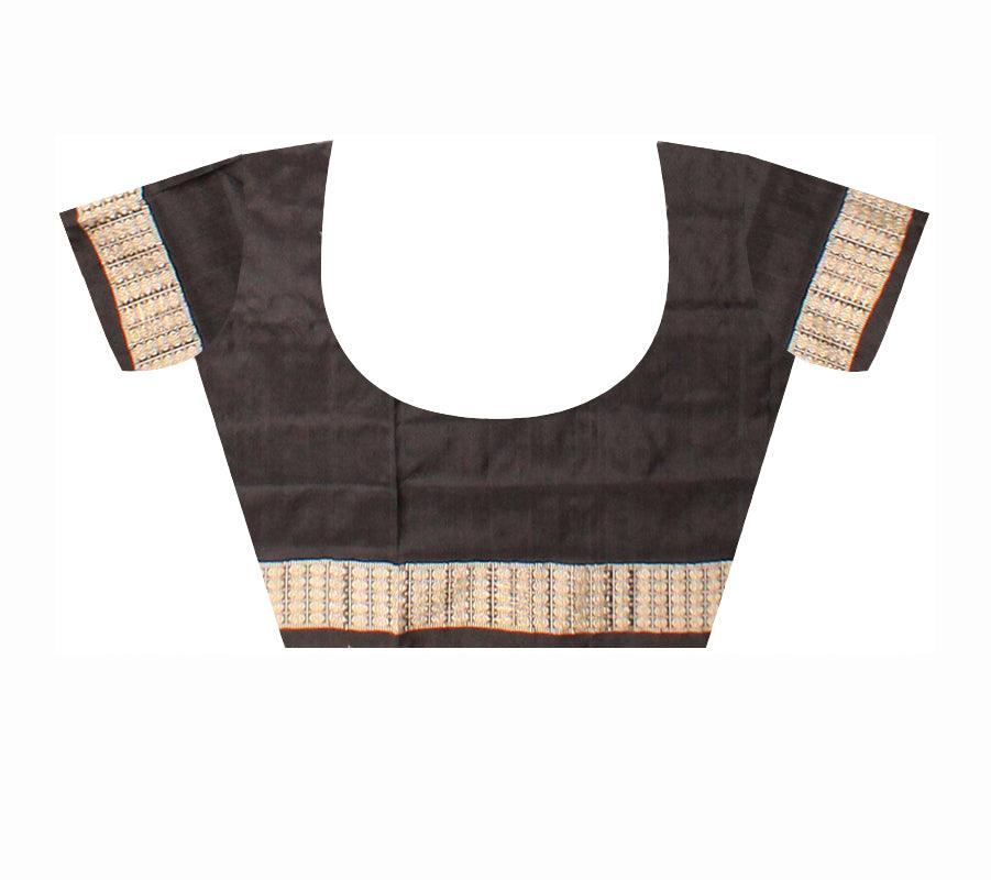 New Design Pink and Black color with tree and Elephant in the border pata saree with blouse piece - Koshali Arts & Crafts Enterprise