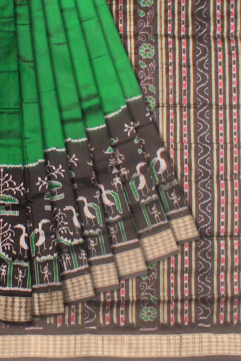 GREEN AND BLACK HAND WOVEN PATA SAREE WITH BLOUSE - Koshali Arts & Crafts Enterprise