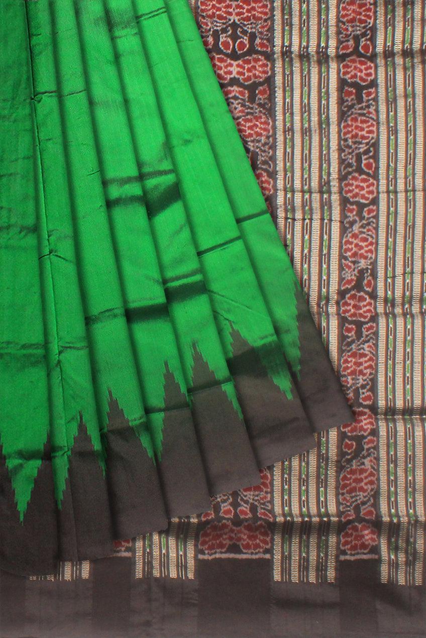 A plain design pata saree in Green colour with blouse piece. - Koshali Arts & Crafts Enterprise