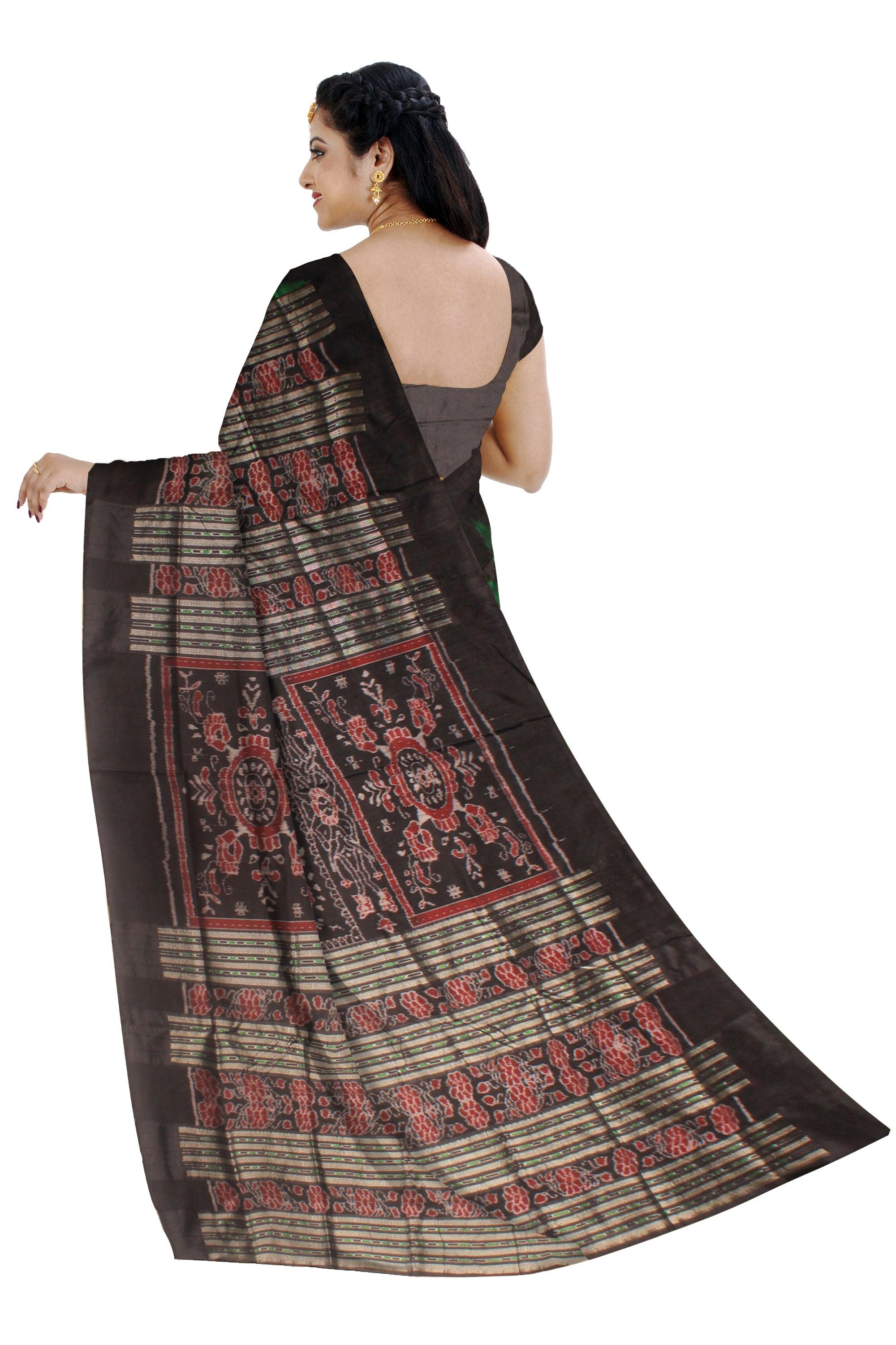 A plain design pata saree in Green colour with blouse piece. - Koshali Arts & Crafts Enterprise