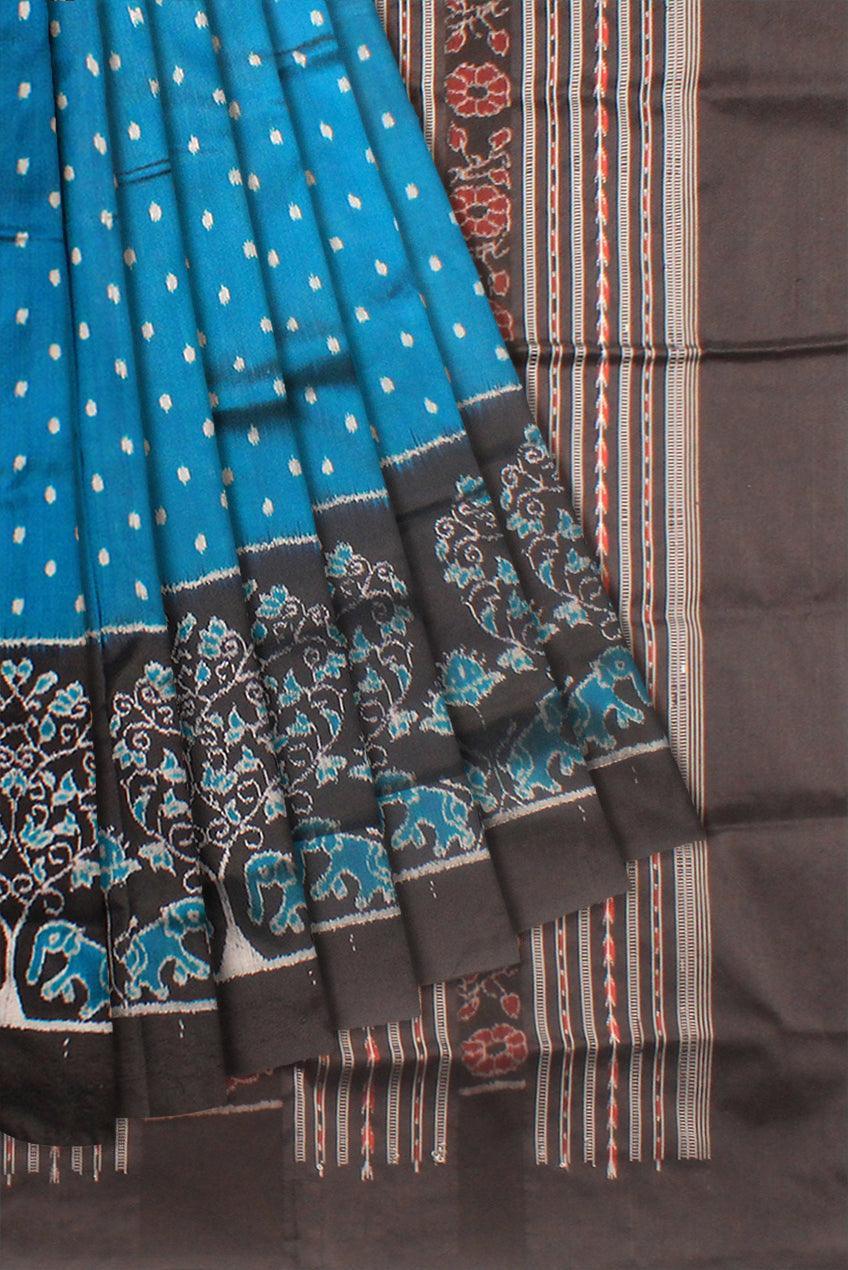 Latest design Copper Sulphate and Black colour Sambalpuri Pata saree with blouse piece. - Koshali Arts & Crafts Enterprise