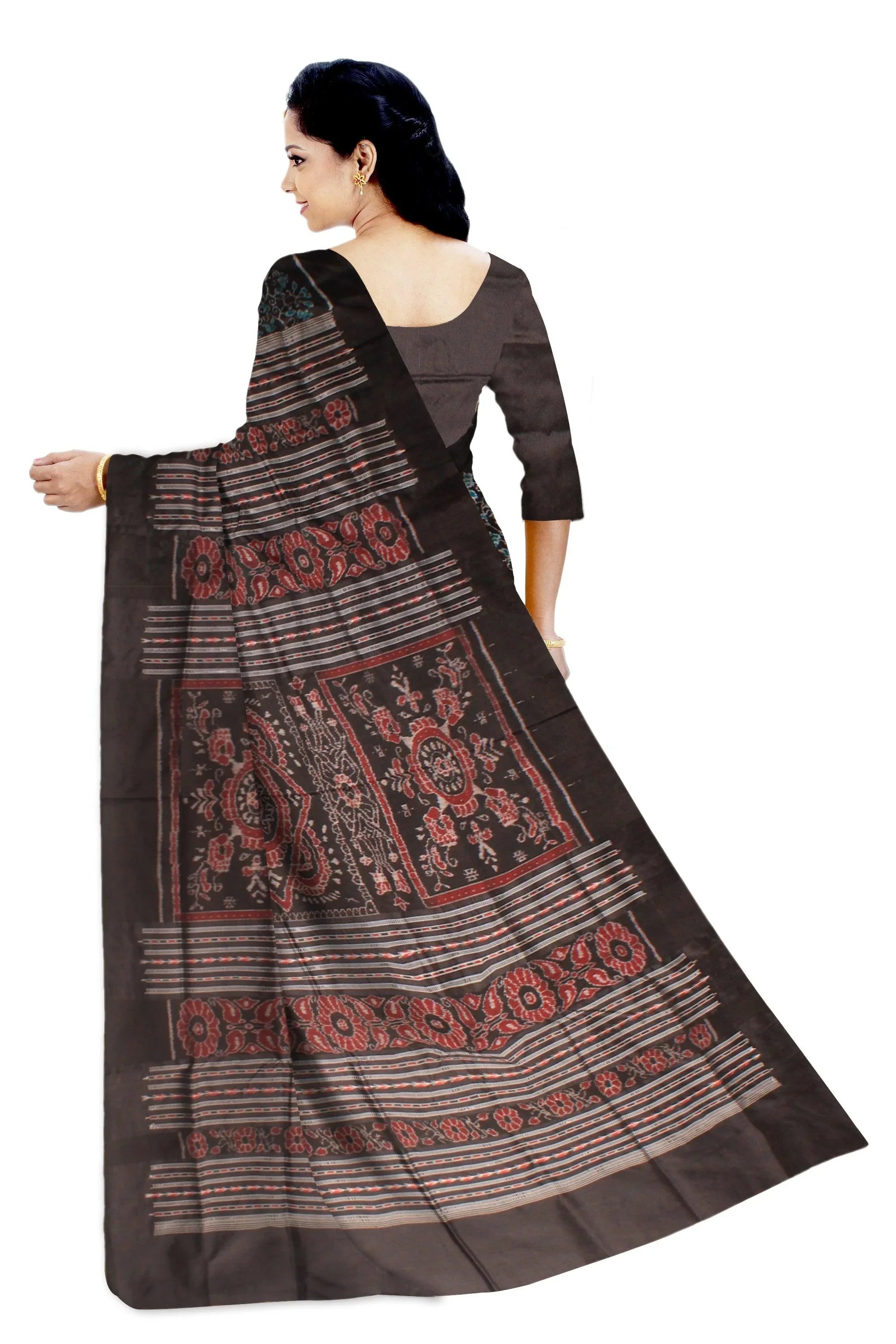 Latest design Copper Sulphate and Black colour Sambalpuri Pata saree with blouse piece. - Koshali Arts & Crafts Enterprise