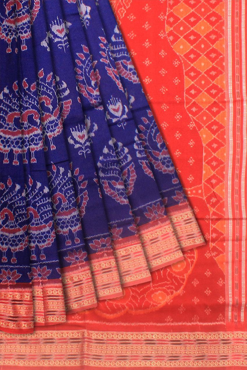 Mayuri Design Sambalpuri cotton saree in Blue color with blouse piece. - Koshali Arts & Crafts Enterprise