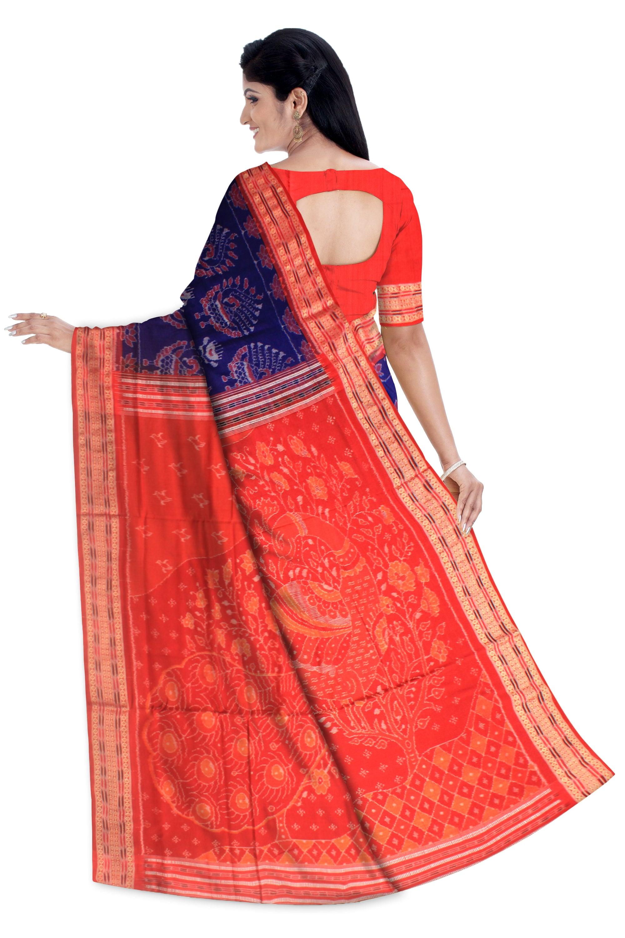 Mayuri Design Sambalpuri cotton saree in Blue color with blouse piece. - Koshali Arts & Crafts Enterprise