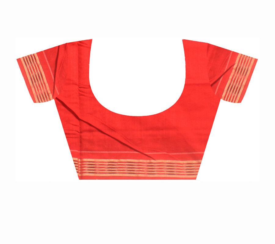 Coffee color Sambalpuri cotton saree in booty design, with blouse piece. - Koshali Arts & Crafts Enterprise