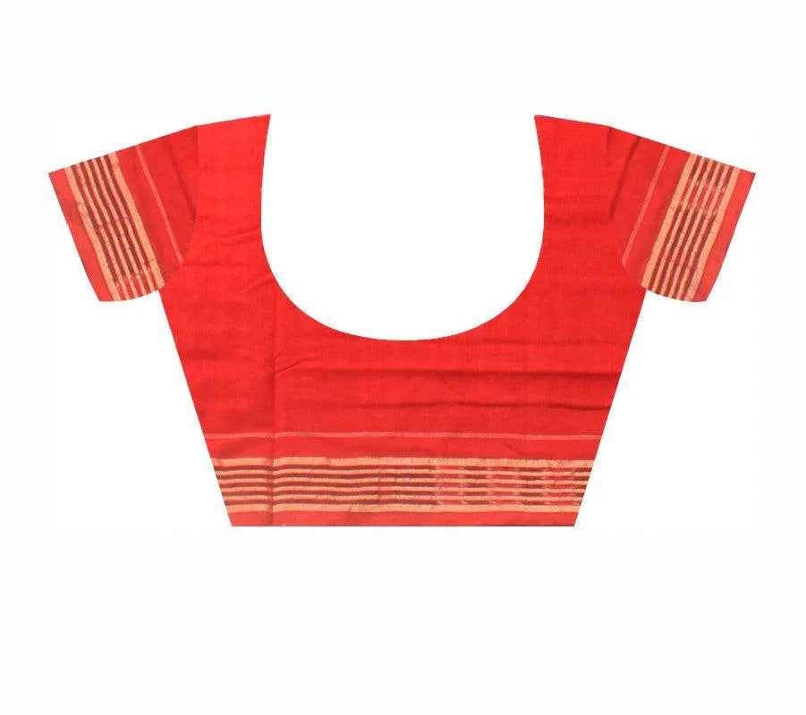 Dark Green Color Sambalpuri Cotton Saree with blouse piece. - Koshali Arts & Crafts Enterprise