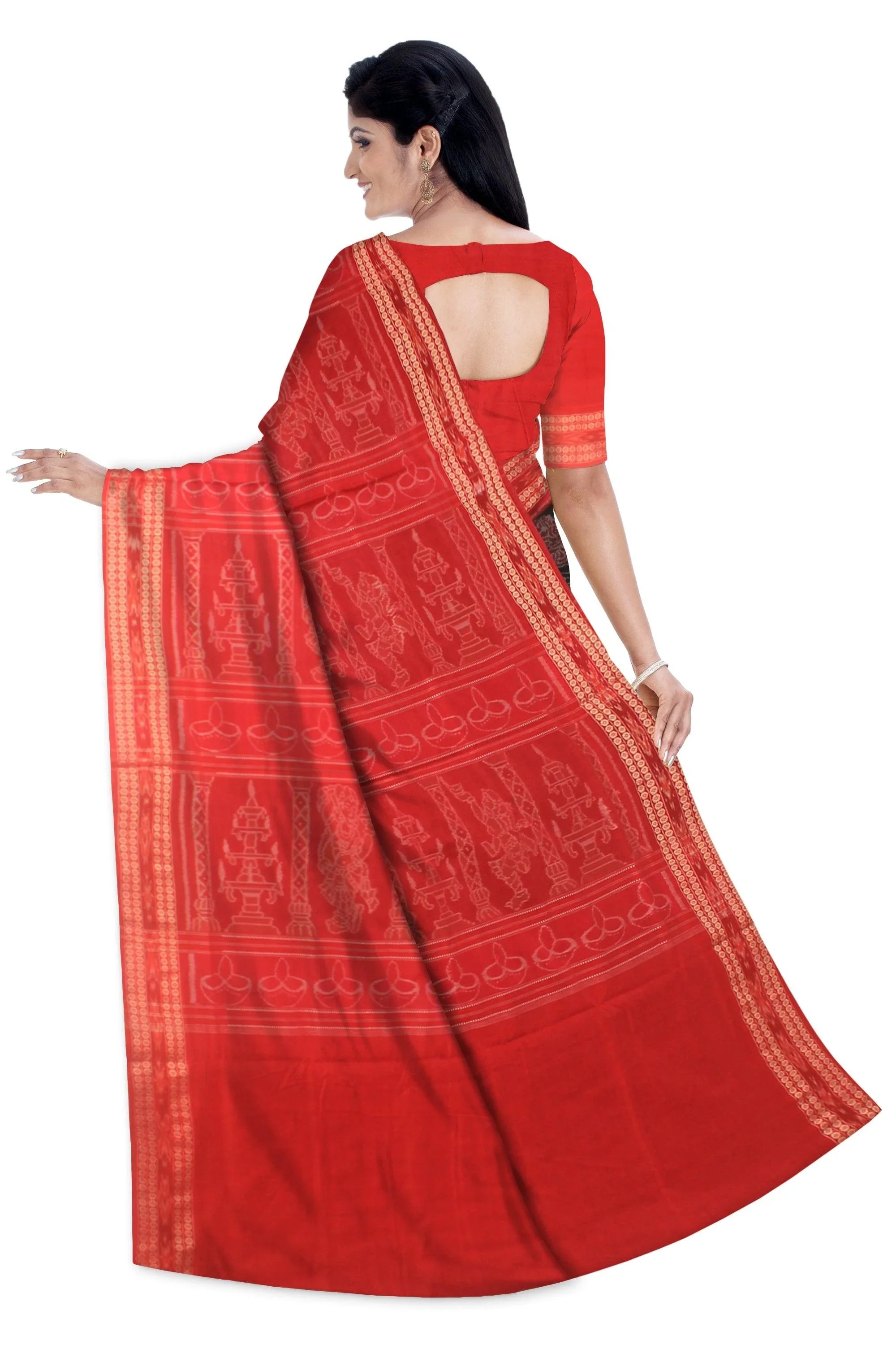 Bada Jagara design Sambalpuri cotton Saree in Black and Red colour with blouse piece. - Koshali Arts & Crafts Enterprise