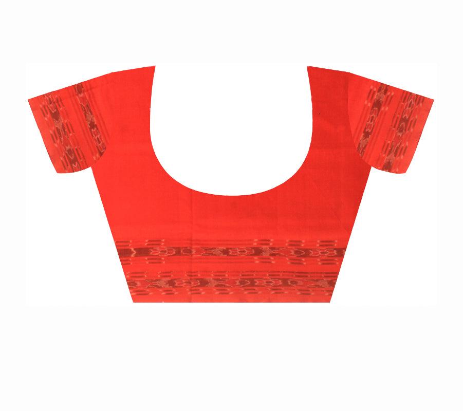 Sambalpuri cotton Saree in Orange and Black Color with booty design in body with blouse piece. - Koshali Arts & Crafts Enterprise