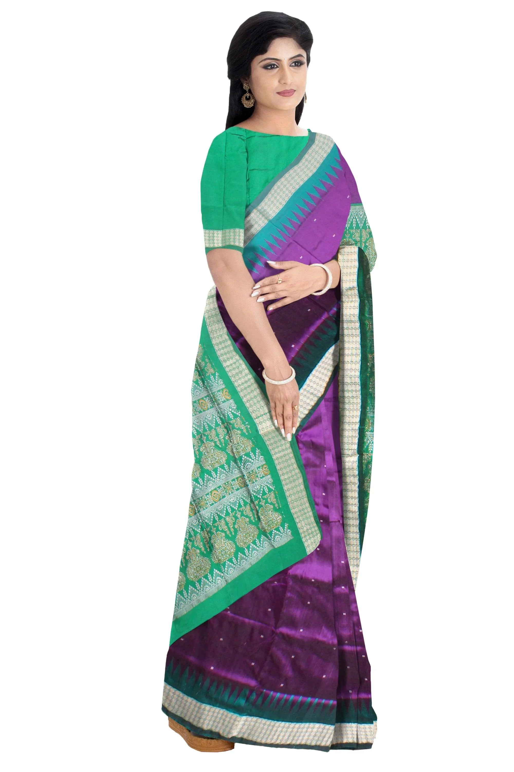 Purple color sonepuri pata saree in small booty design. - Koshali Arts & Crafts Enterprise