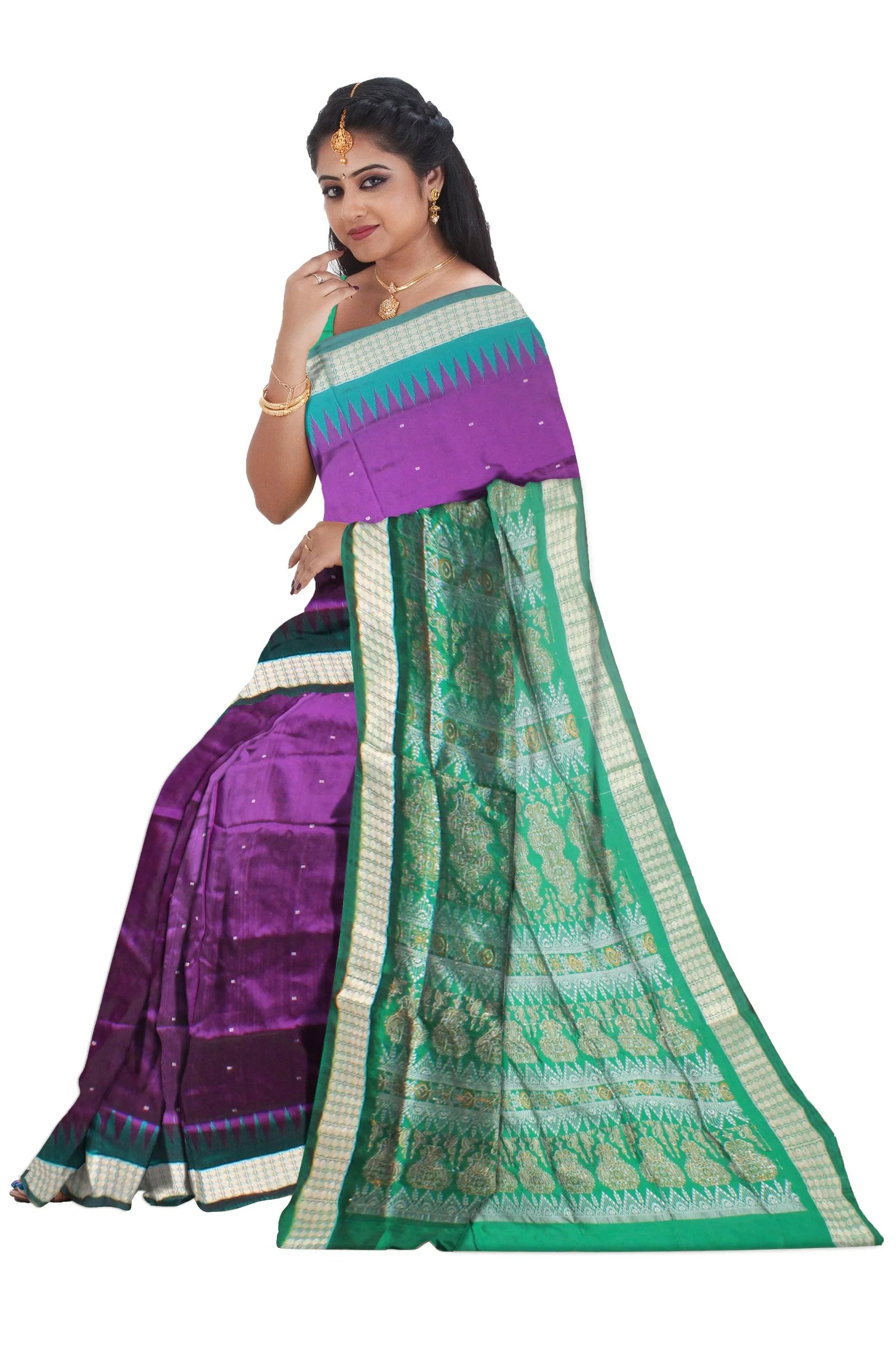 Purple color sonepuri pata saree in small booty design. - Koshali Arts & Crafts Enterprise