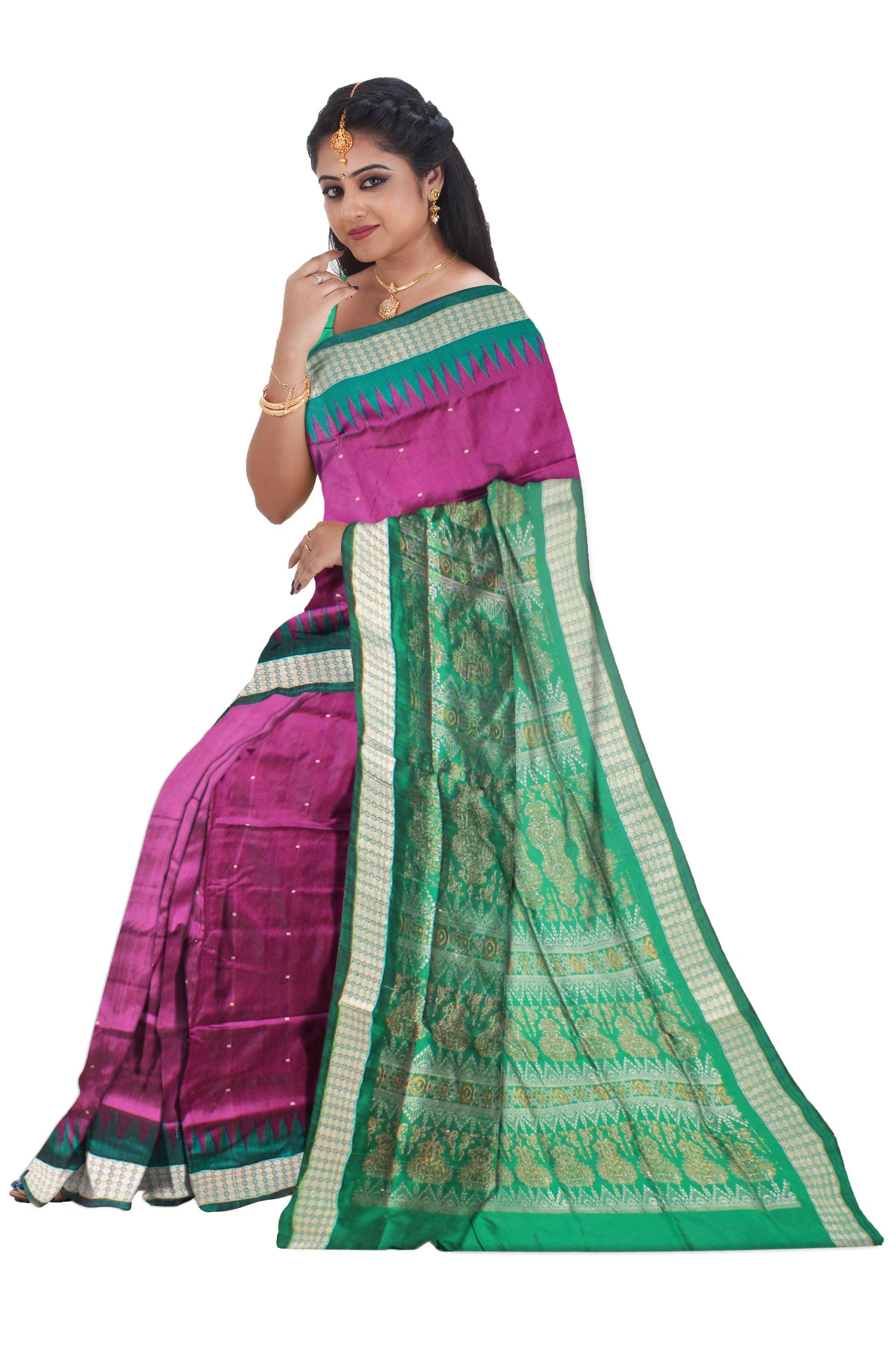 Sambalpuri Pata saree in Light Purple color plain design body with blouse piece. - Koshali Arts & Crafts Enterprise