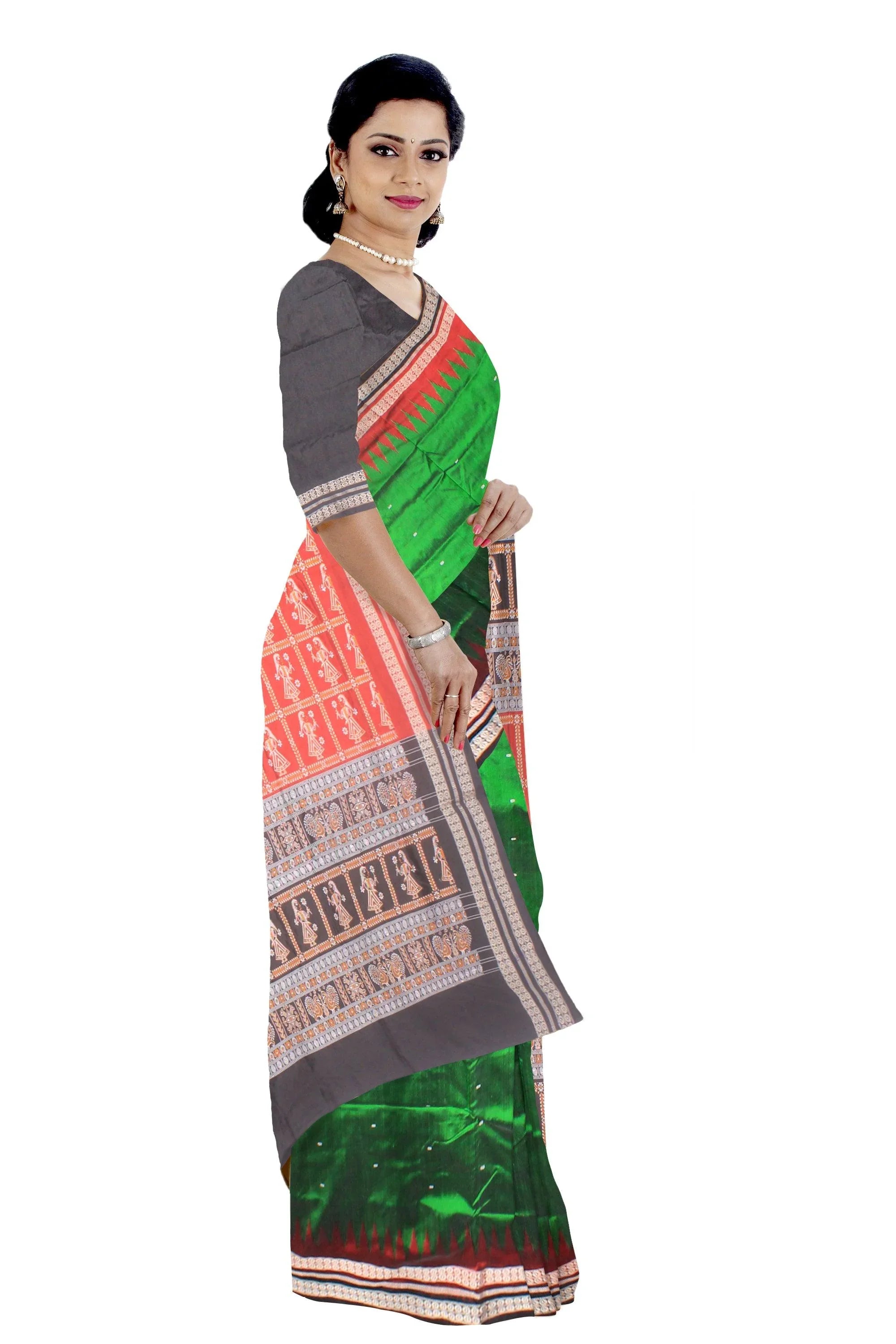 Latest design Green colour Sambalpuri Pata saree with blouse piece. - Koshali Arts & Crafts Enterprise