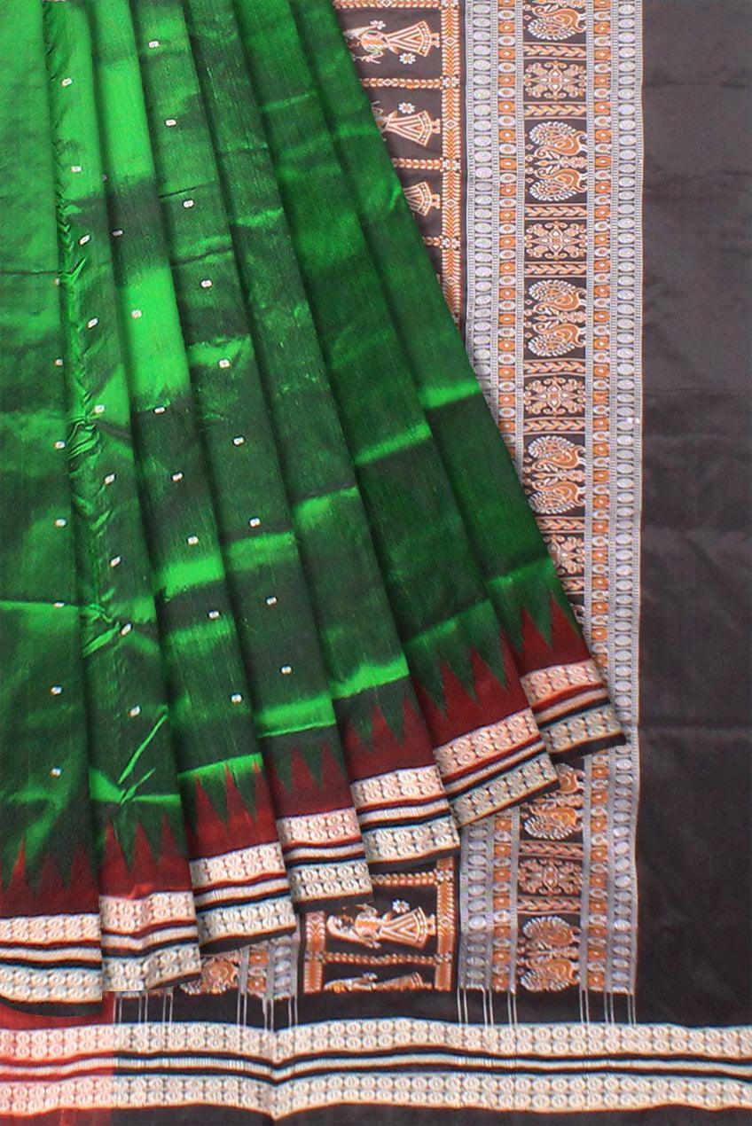 Latest design Green colour Sambalpuri Pata saree with blouse piece. - Koshali Arts & Crafts Enterprise