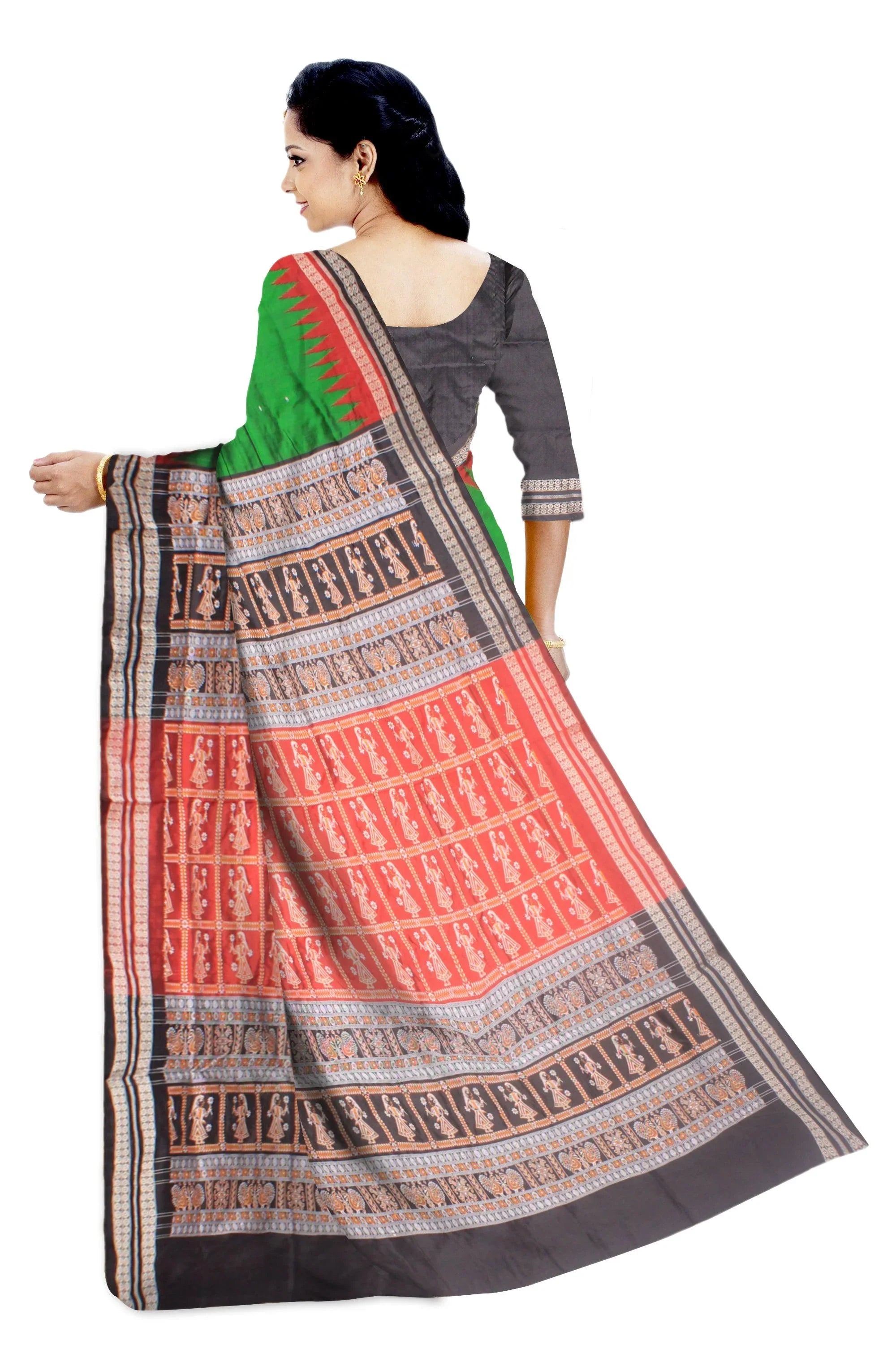 Latest design Green colour Sambalpuri Pata saree with blouse piece. - Koshali Arts & Crafts Enterprise