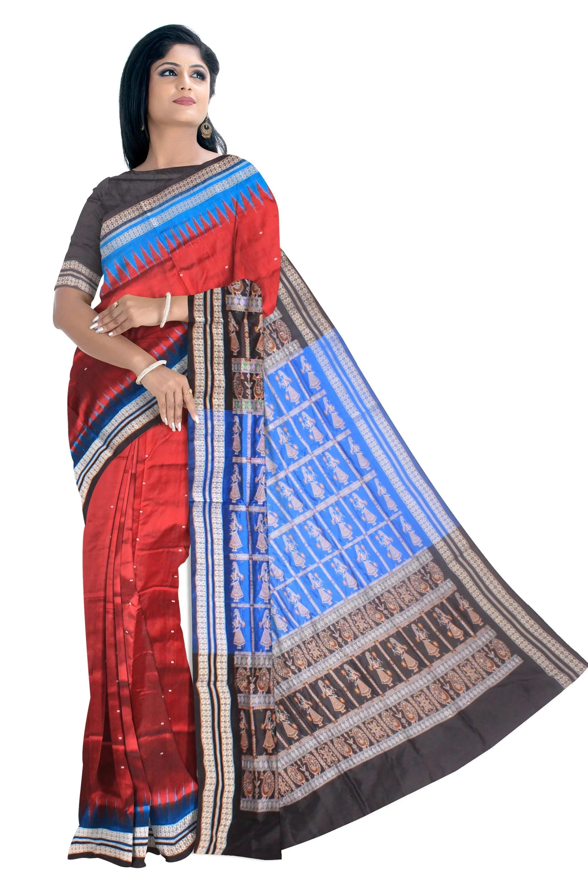 Sambalpuri Pata Saree in Maroon Color with booty design full body with blouse piece. - Koshali Arts & Crafts Enterprise