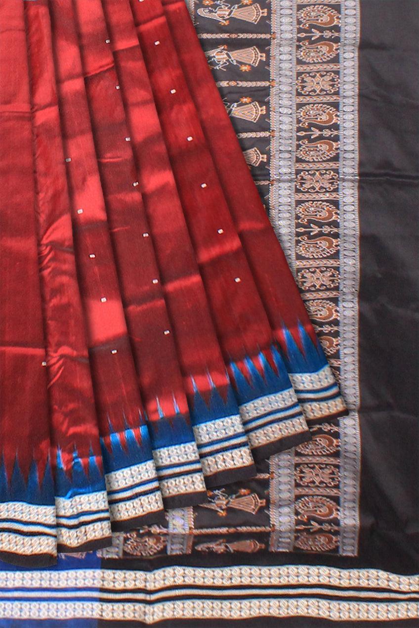 Sambalpuri Pata Saree in Maroon Color with booty design full body with blouse piece. - Koshali Arts & Crafts Enterprise