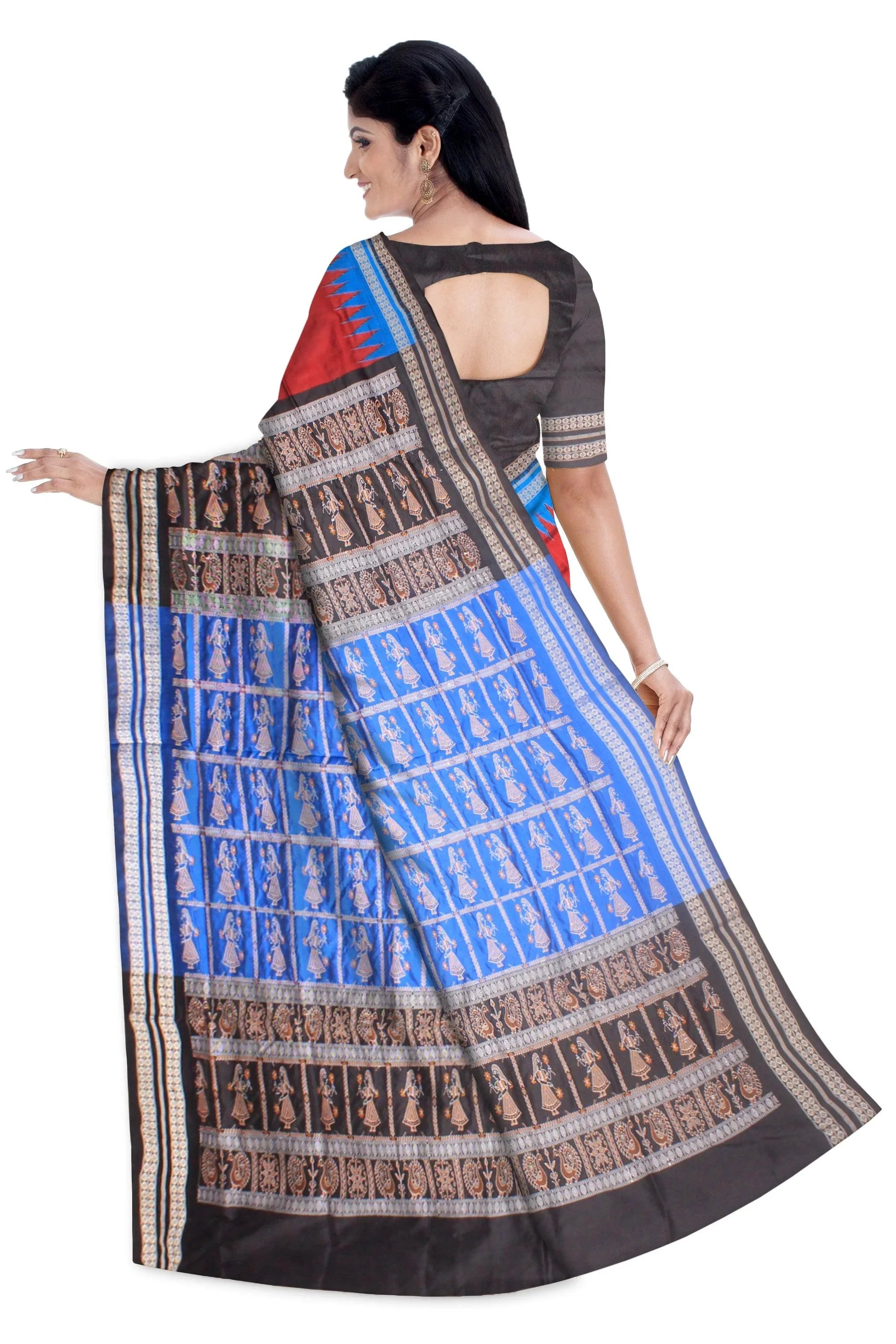 Sambalpuri Pata Saree in Maroon Color with booty design full body with blouse piece. - Koshali Arts & Crafts Enterprise