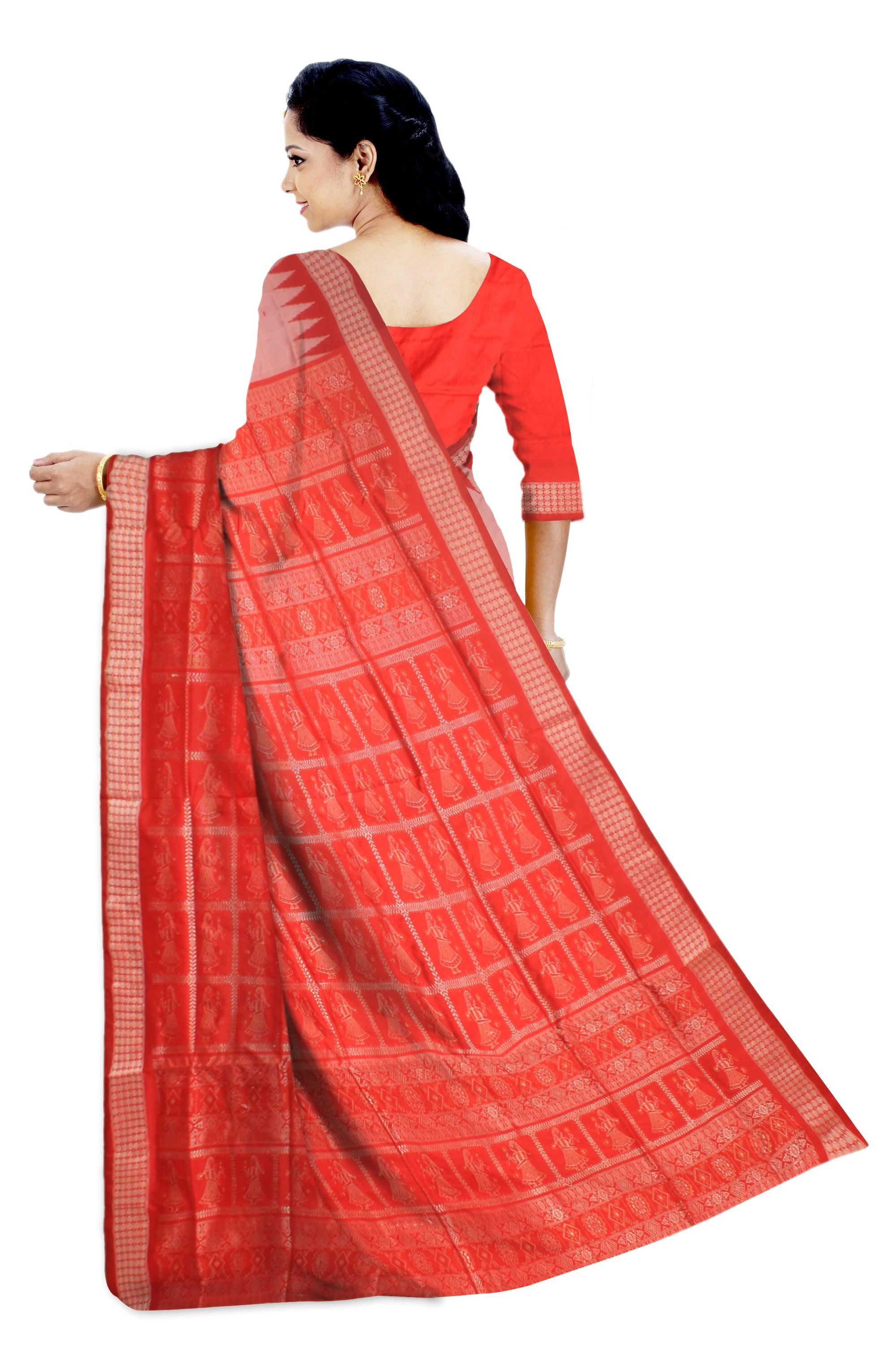 Booty design Sambalpuri bomkei Pata saree in Light Orange colour with blouse. - Koshali Arts & Crafts Enterprise
