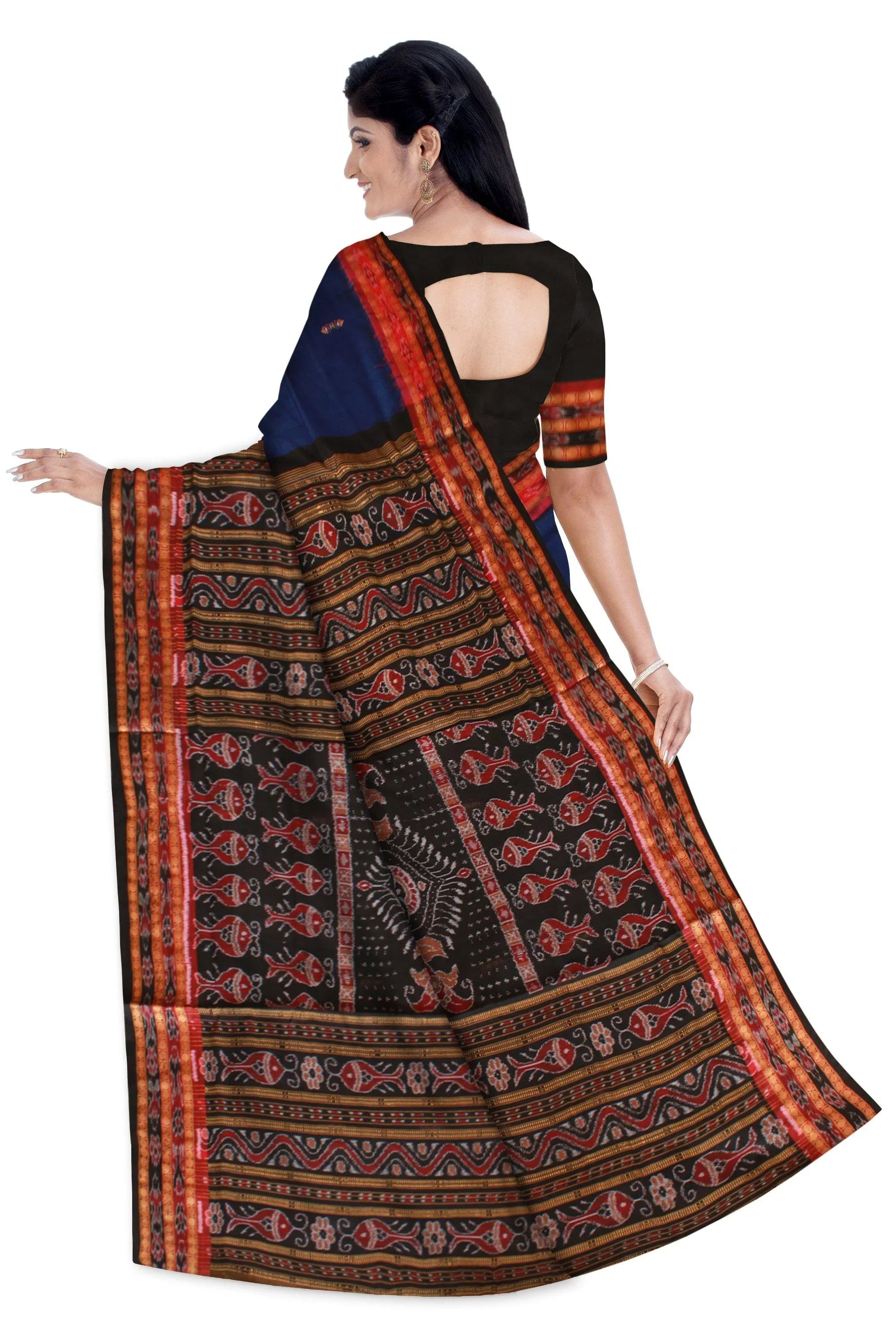 Blue color bomki cotton saree with blouse piece. - Koshali Arts & Crafts Enterprise