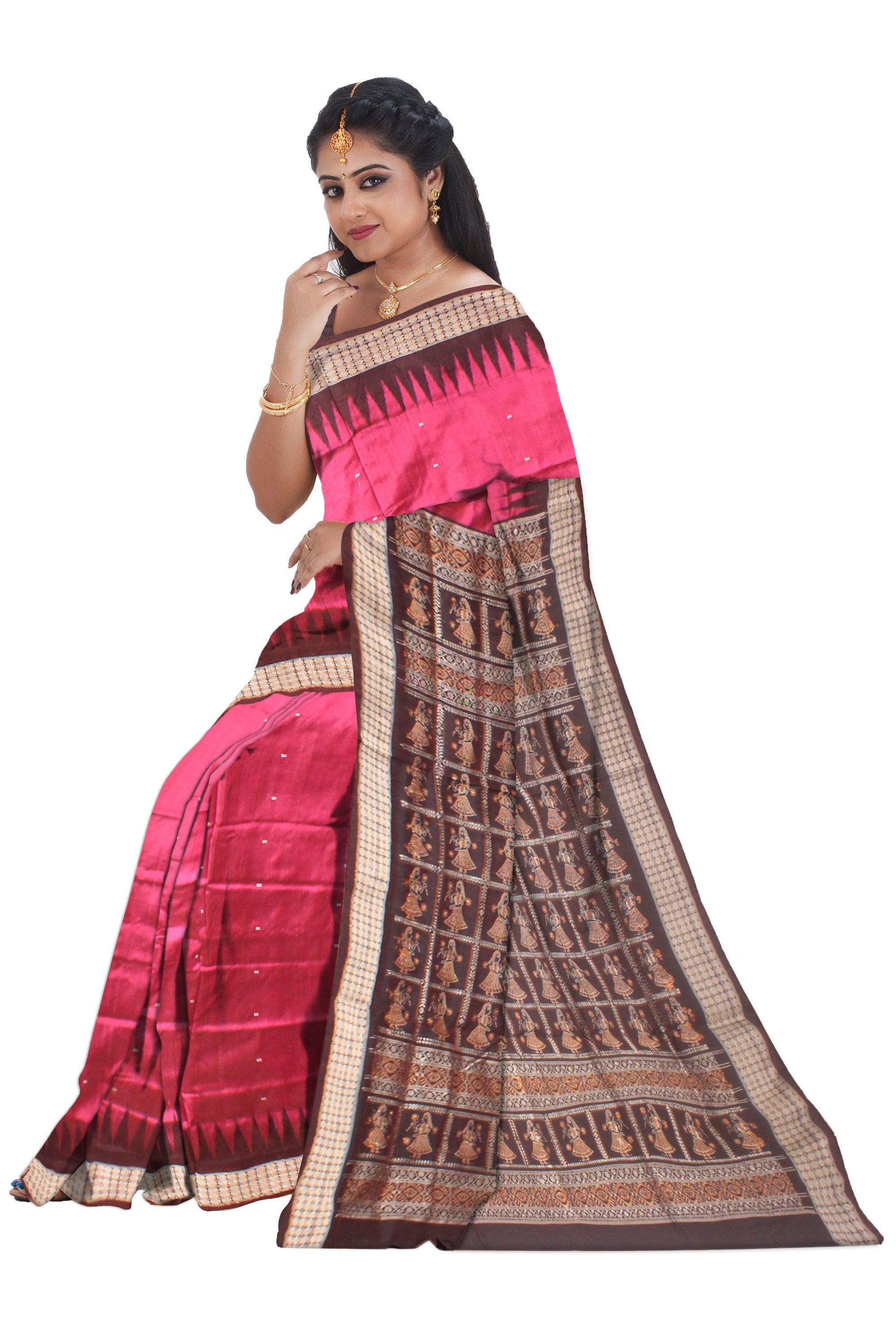 Plain Sambalpuri Bomkei pata sare in Pink colour with blouse. - Koshali Arts & Crafts Enterprise