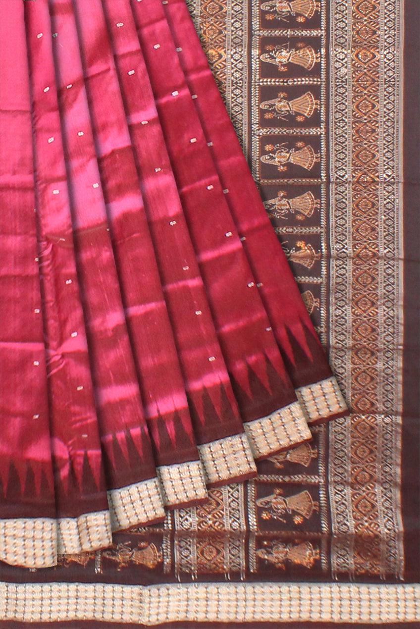 Plain Sambalpuri Bomkei pata sare in Pink colour with blouse. - Koshali Arts & Crafts Enterprise
