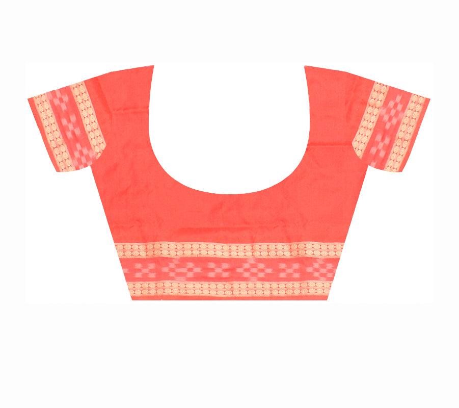 A dhadisapta design Sambalpuri pata saree in Orange colour with blouse piece. - Koshali Arts & Crafts Enterprise