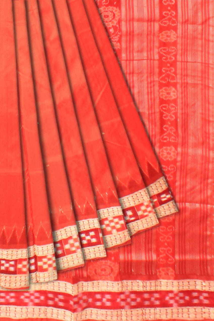 A dhadisapta design Sambalpuri pata saree in Orange colour with blouse piece. - Koshali Arts & Crafts Enterprise