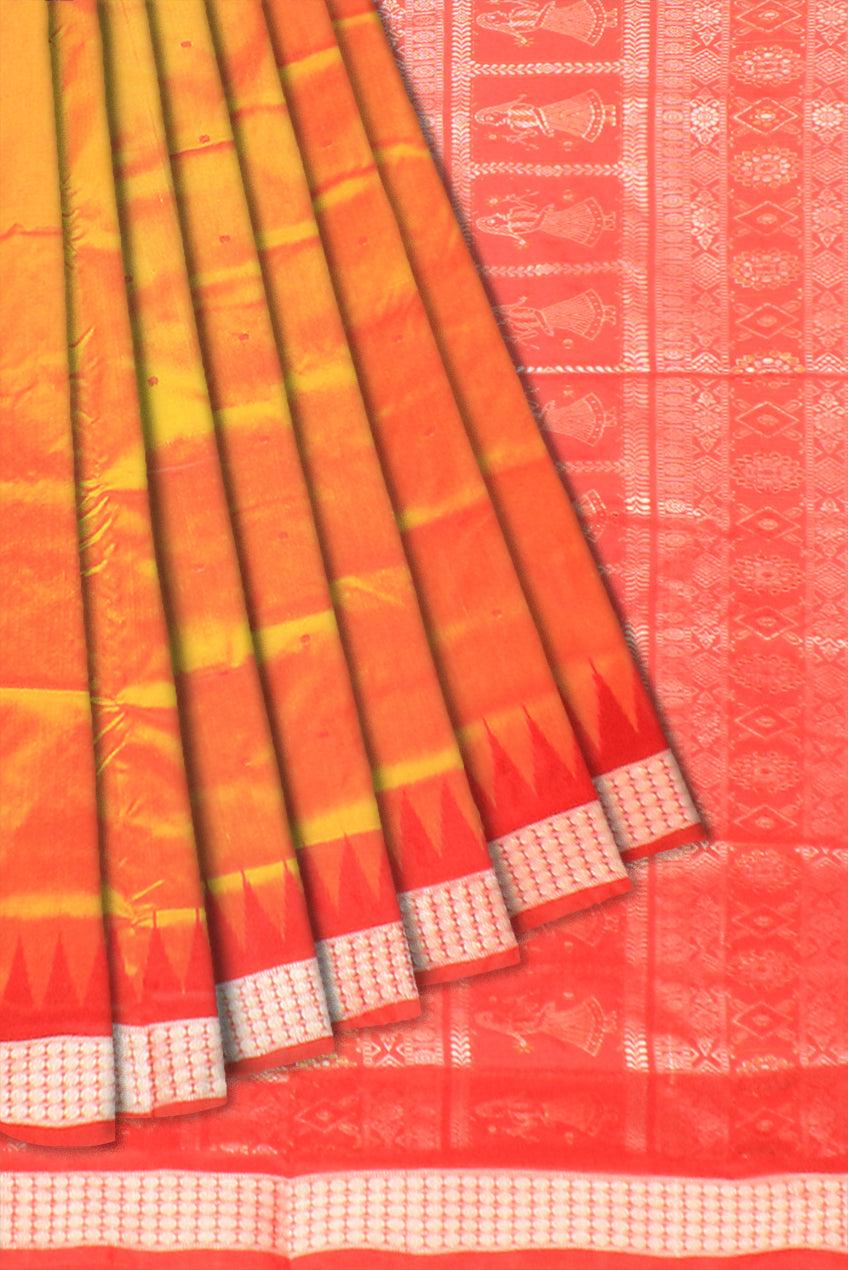 Sambalpuri Pata Saree in Yellow  Color in booty design with Silver color Border with blouse piece. - Koshali Arts & Crafts Enterprise