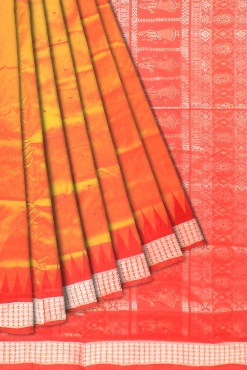 Sambalpuri Pata Saree in Yellow Color in booty design with Silver color Border with blouse piece. - Koshali Arts & Crafts Enterprise