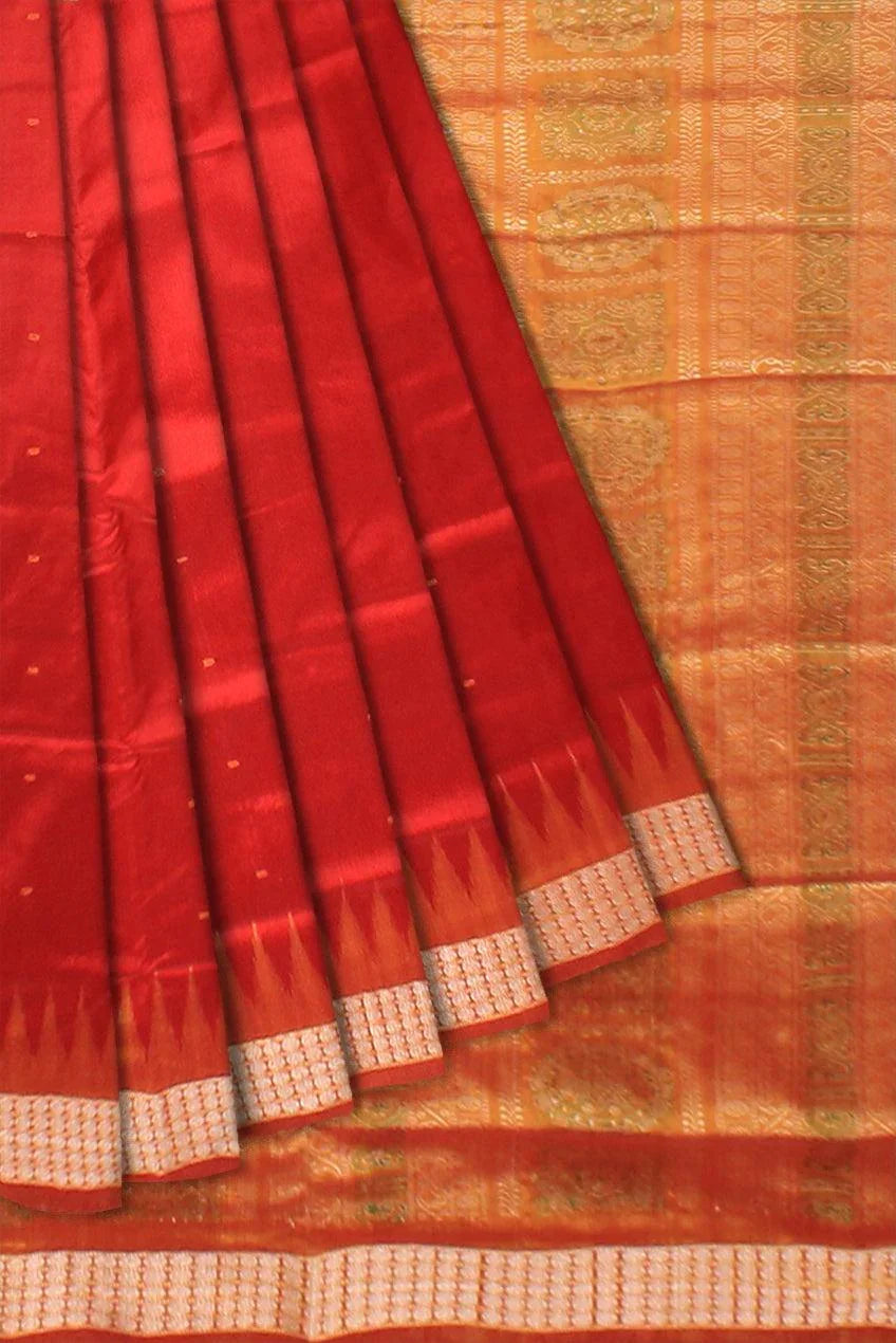 Red & Yellow color Sambalpuri Pata saree with blouse. - Koshali Arts & Crafts Enterprise