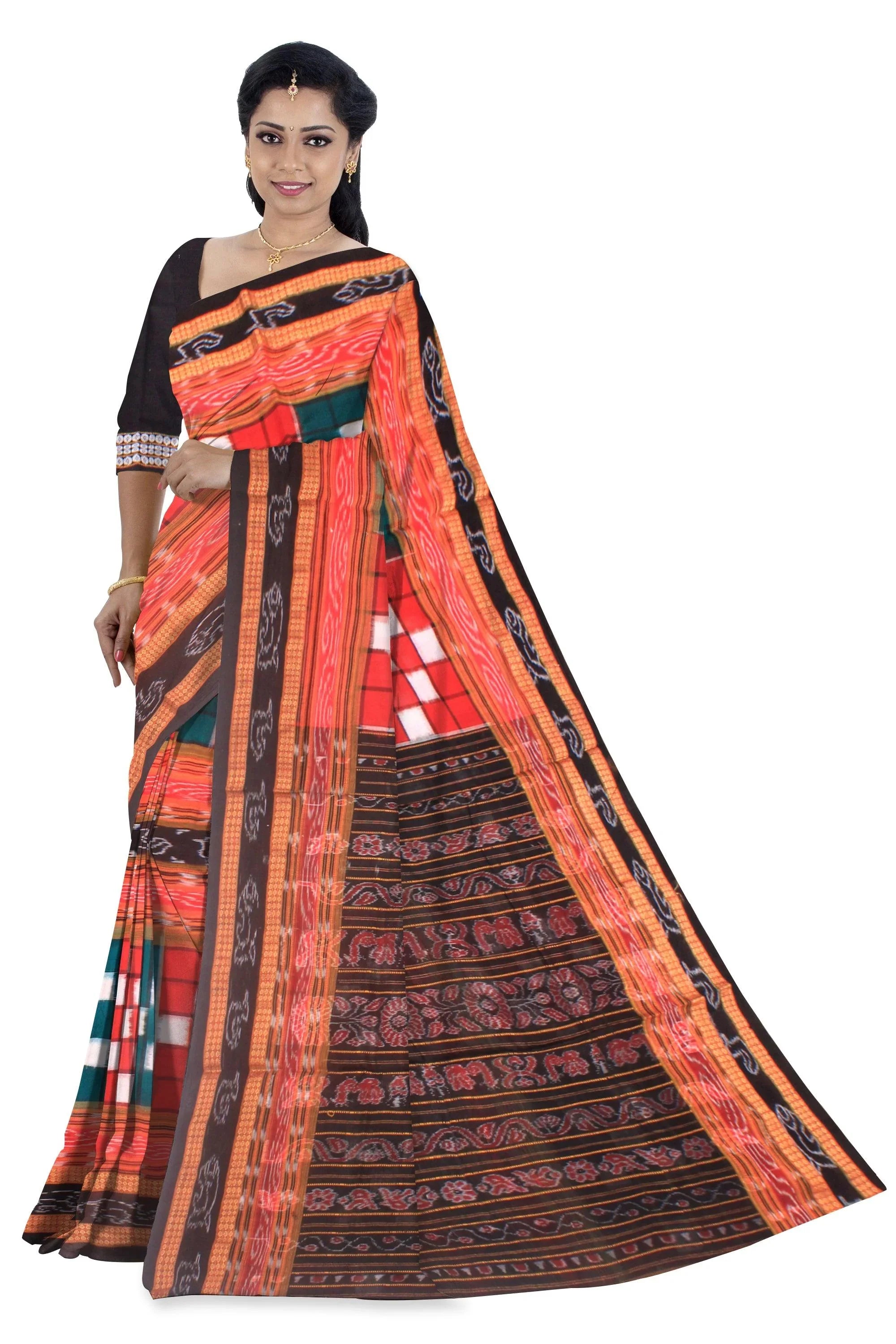 Bichitrapuri Sambalpuri Saree in Maroon and Green colour without blouse piece. - Koshali Arts & Crafts Enterprise