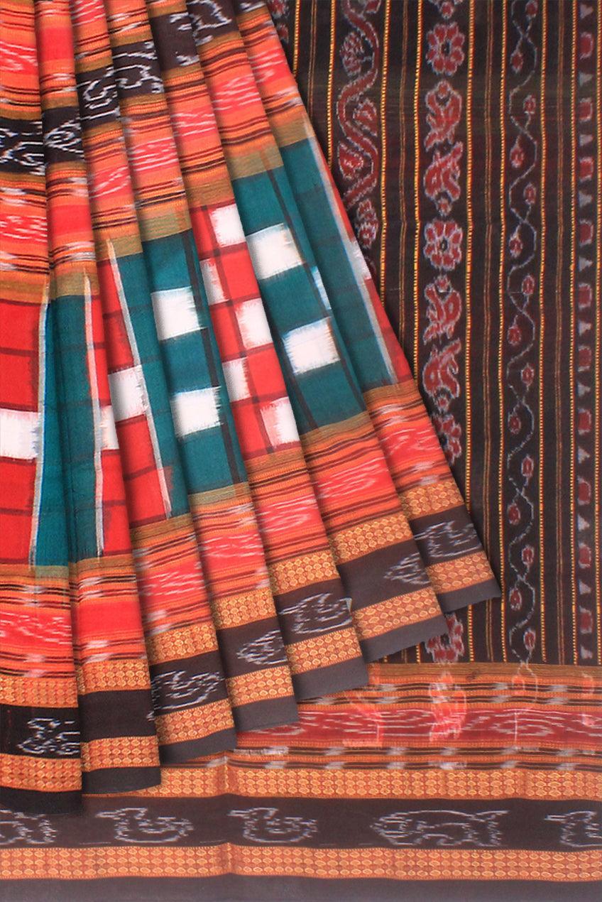 Bichitrapuri Sambalpuri Saree in Maroon and Green colour without blouse piece. - Koshali Arts & Crafts Enterprise