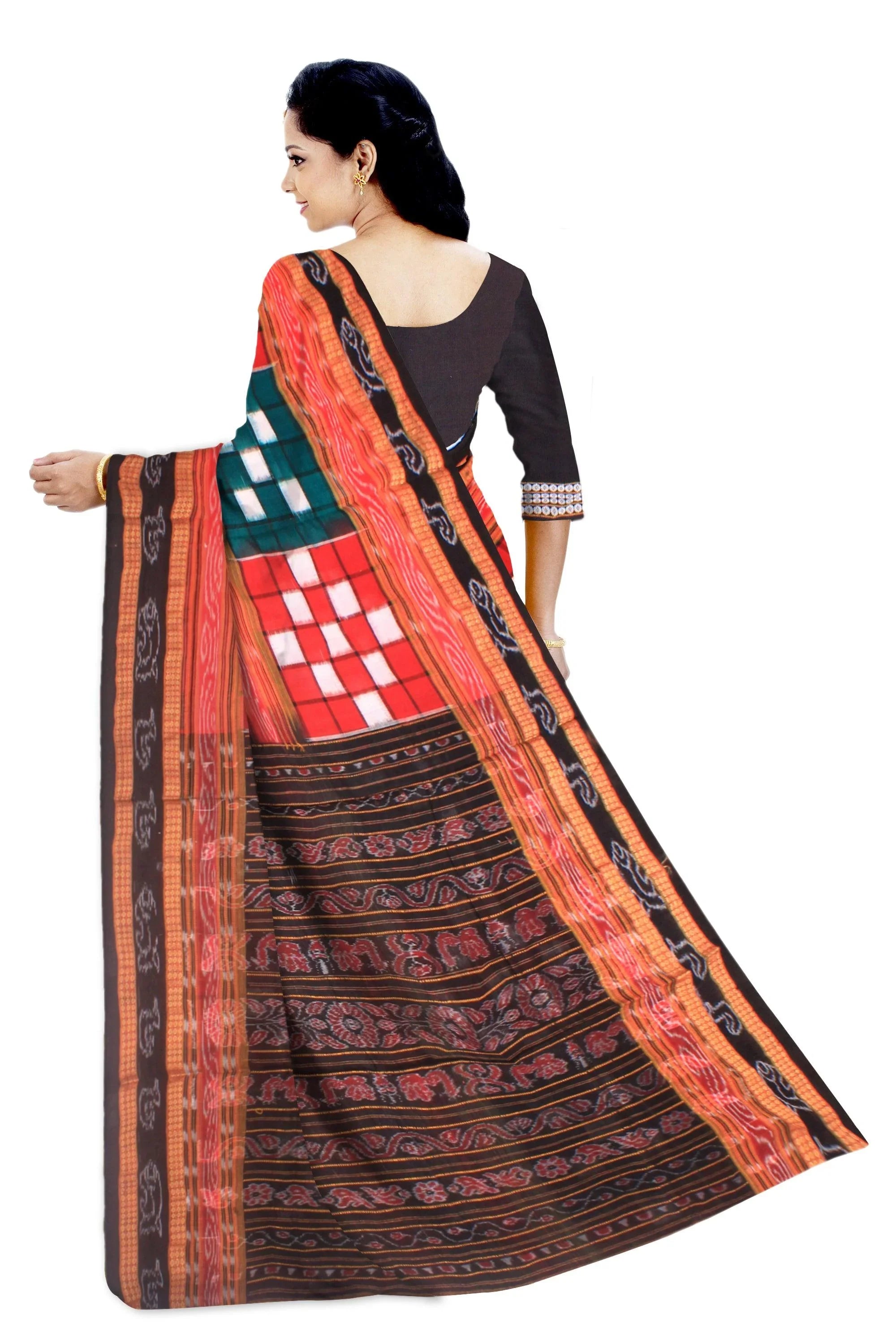Bichitrapuri Sambalpuri Saree in Maroon and Green colour without blouse piece. - Koshali Arts & Crafts Enterprise
