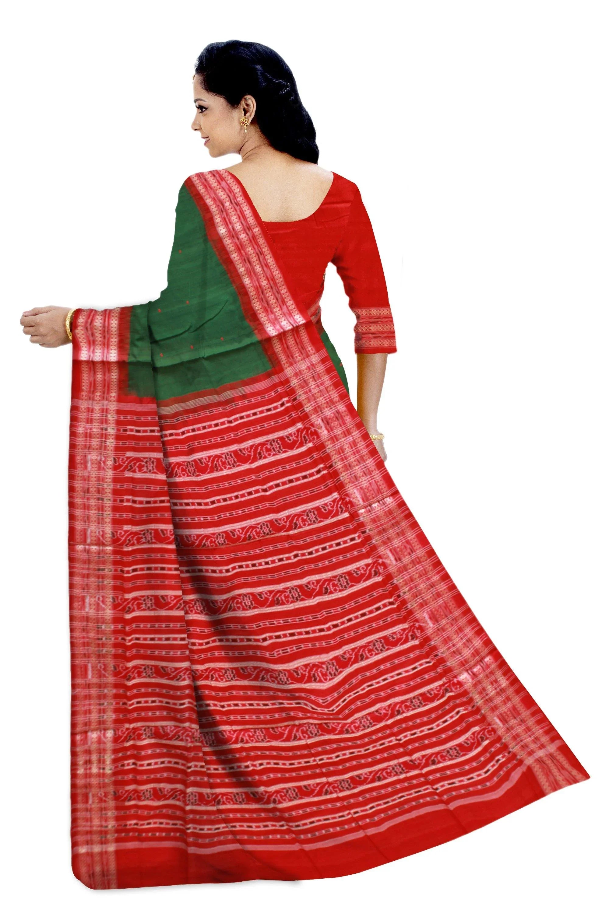 Green color samablpuri cotton saree with blouse piece. - Koshali Arts & Crafts Enterprise