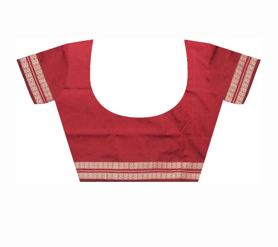 RED AND MAROON COLOR SONEPUR BOMKEI PATA SAREE , WITH BLOUSE PIECE. - Koshali Arts & Crafts Enterprise