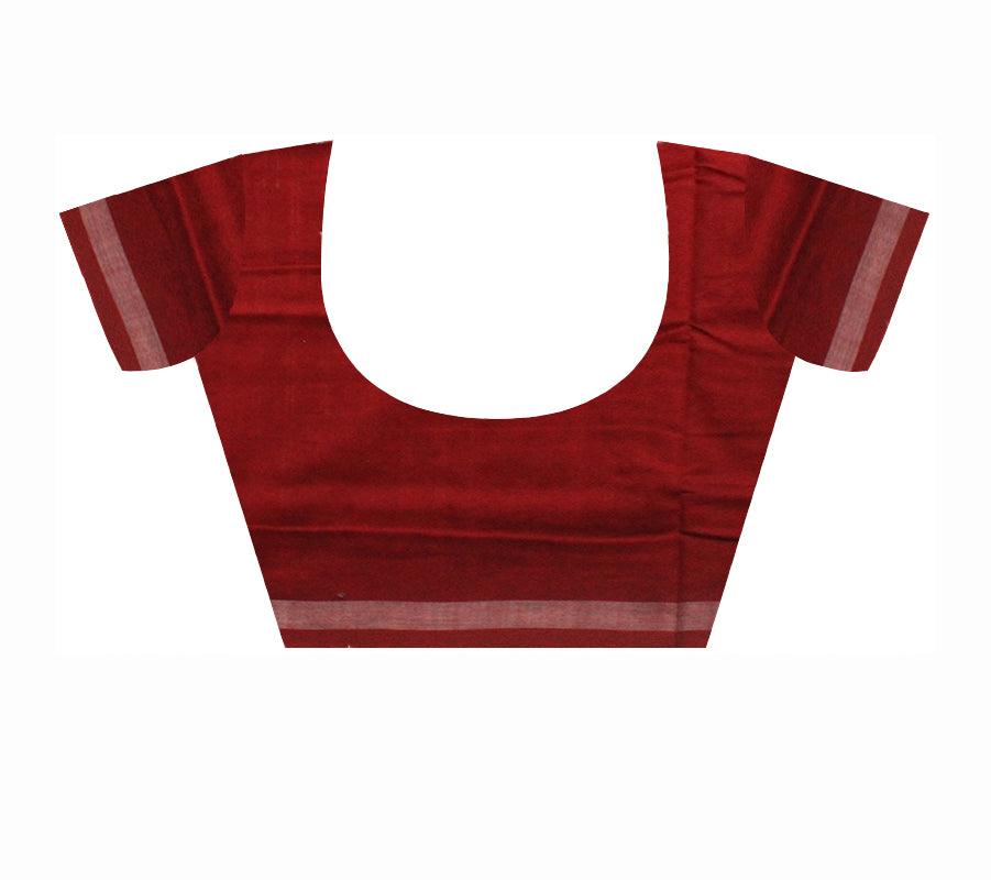 A SONEPUR COTTON SAREE IN STEEL BLUE AND MAROON COLOR, WITH BLOUSE PIECE. - Koshali Arts & Crafts Enterprise