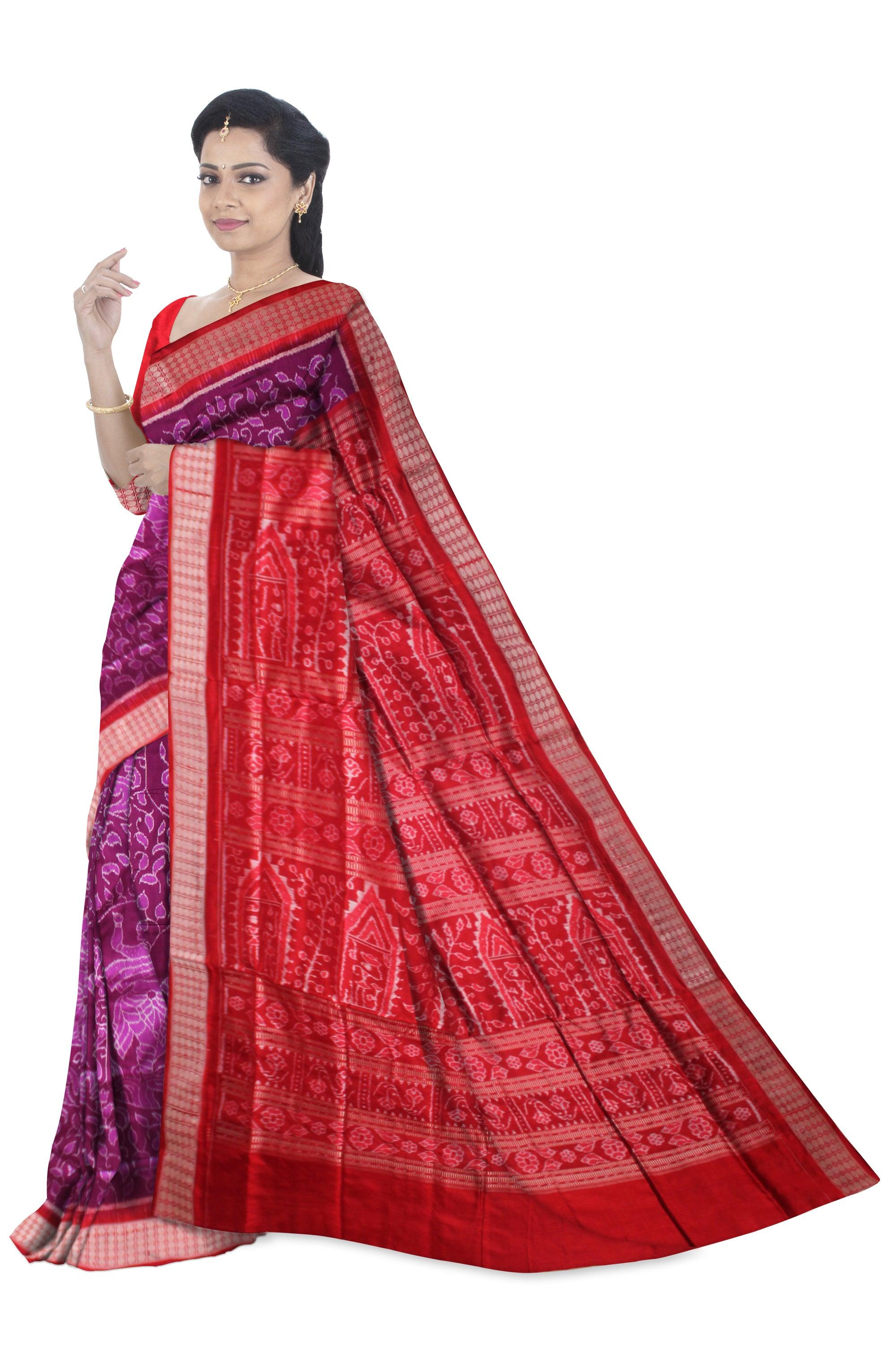 A SONEPUR NARTAKI SAREE IN PURPLE AND RED COLOR , WITH BLOUSE PIECE. - Koshali Arts & Crafts Enterprise