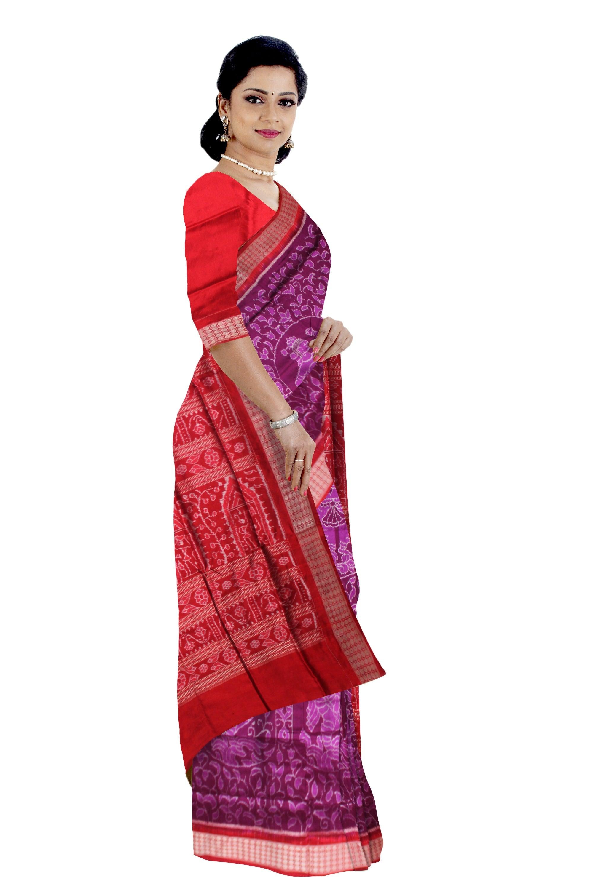 A SONEPUR NARTAKI SAREE IN PURPLE AND RED COLOR , WITH BLOUSE PIECE. - Koshali Arts & Crafts Enterprise