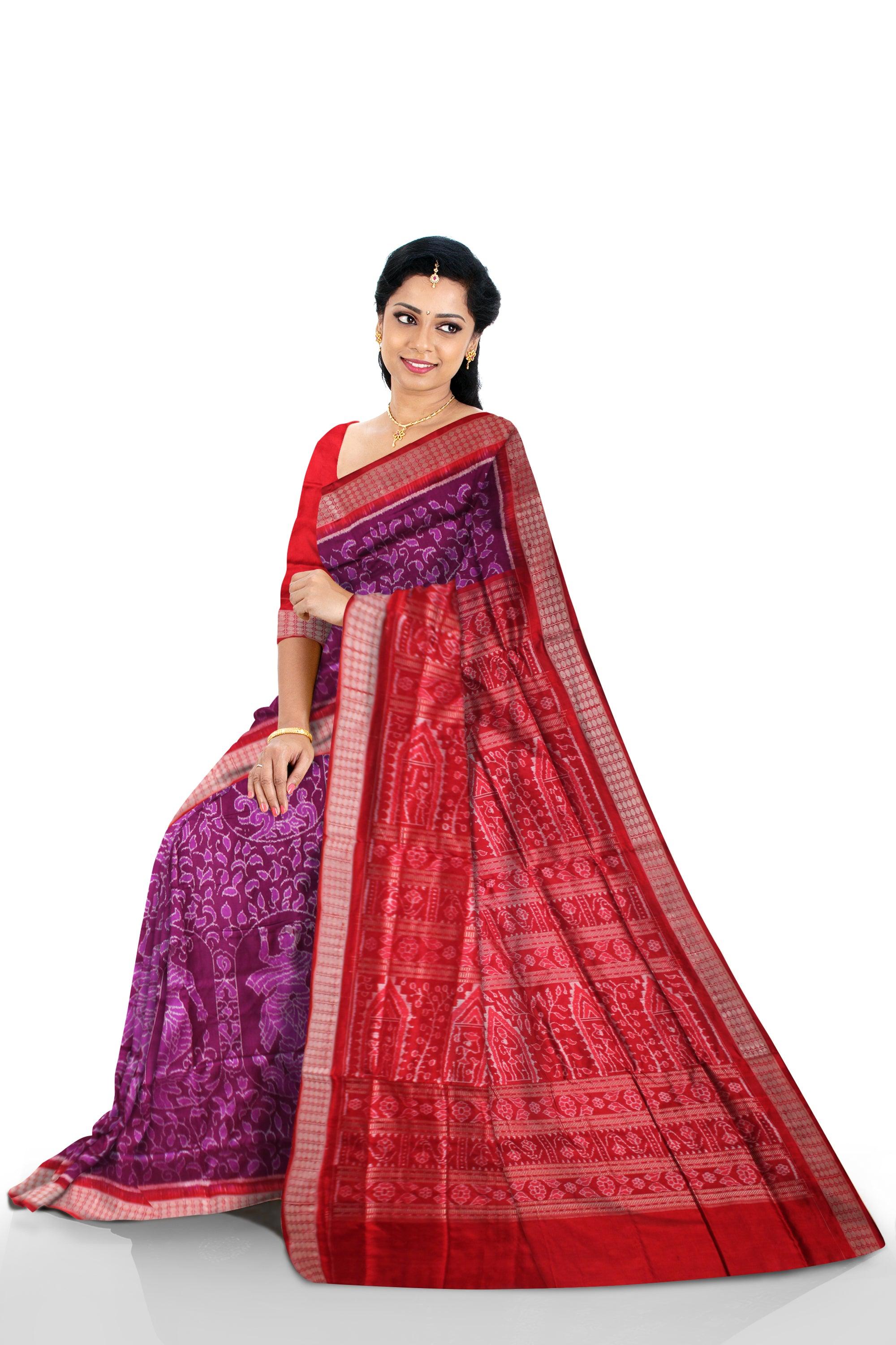 A SONEPUR NARTAKI SAREE IN PURPLE AND RED COLOR , WITH BLOUSE PIECE. - Koshali Arts & Crafts Enterprise