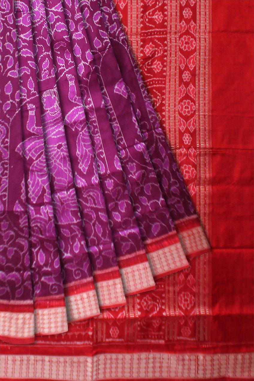 A SONEPUR NARTAKI SAREE IN PURPLE AND RED COLOR , WITH BLOUSE PIECE. - Koshali Arts & Crafts Enterprise