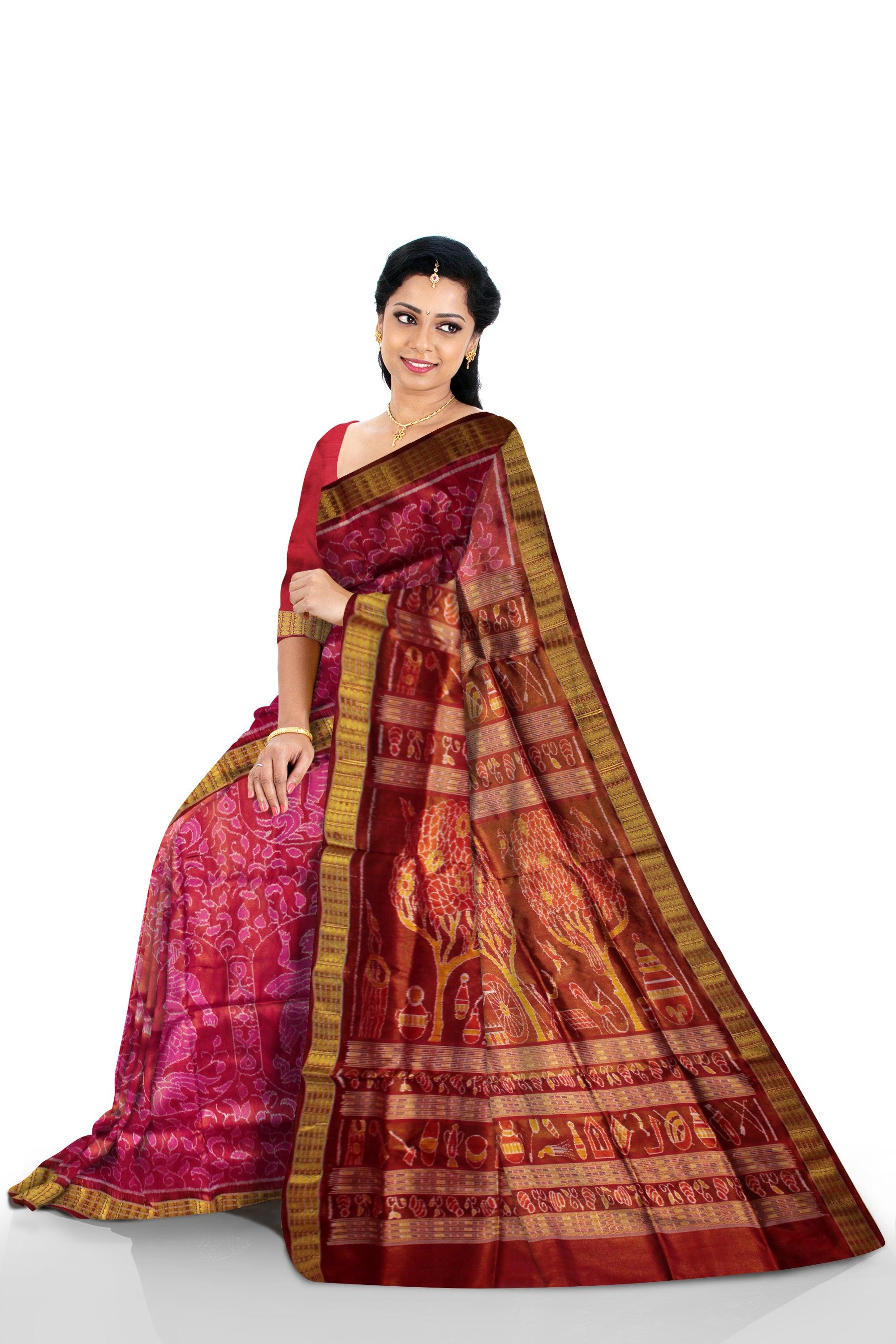 Glamourus Tissue Silk in Nartaki and petal  Design in HOT PINK WOVEN  SILK SAREE WITH BLOUSE - Koshali Arts & Crafts Enterprise