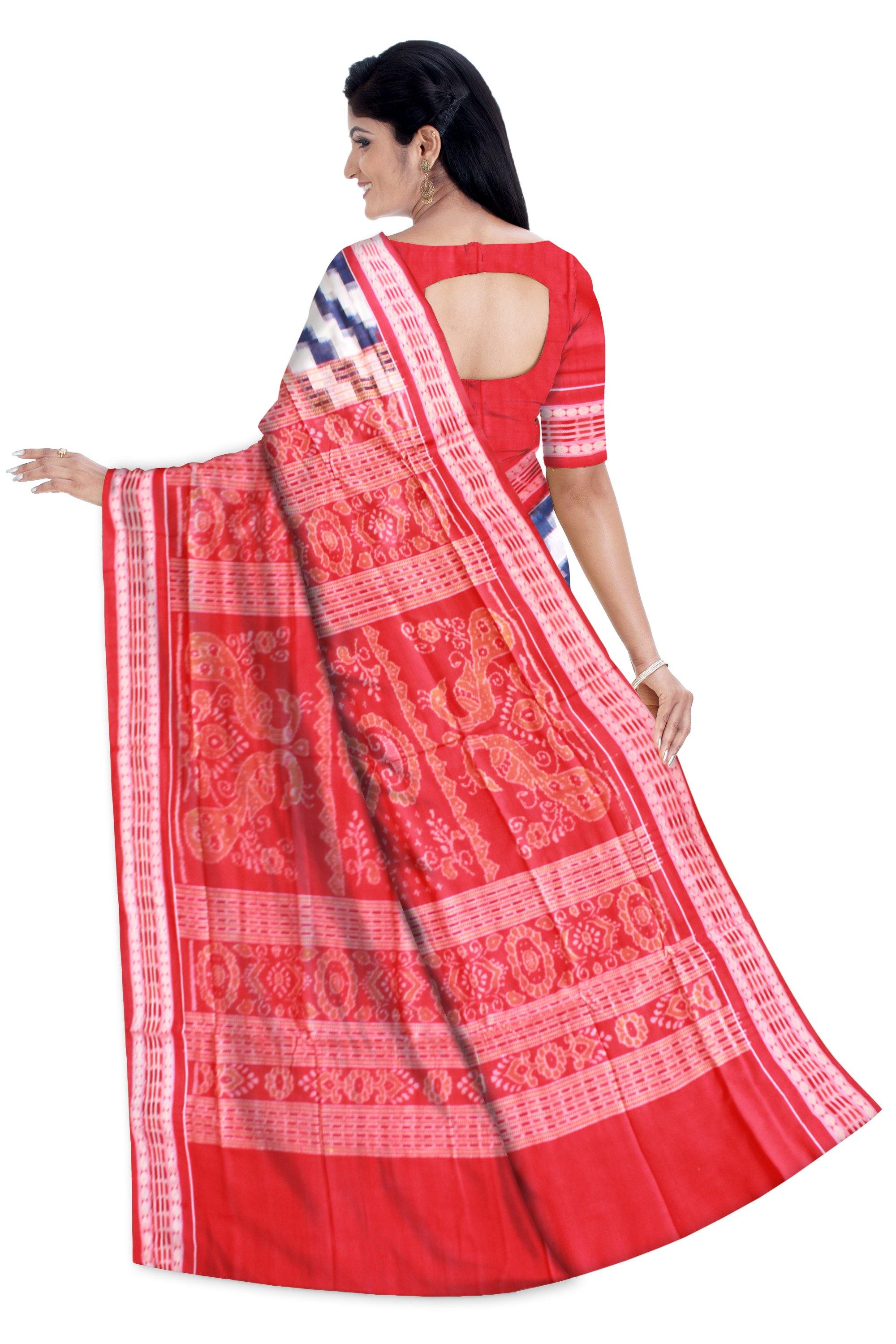 Sambalpuri handwoven cotton saree in Zigzag pattern with blouse Piece. - Koshali Arts & Crafts Enterprise