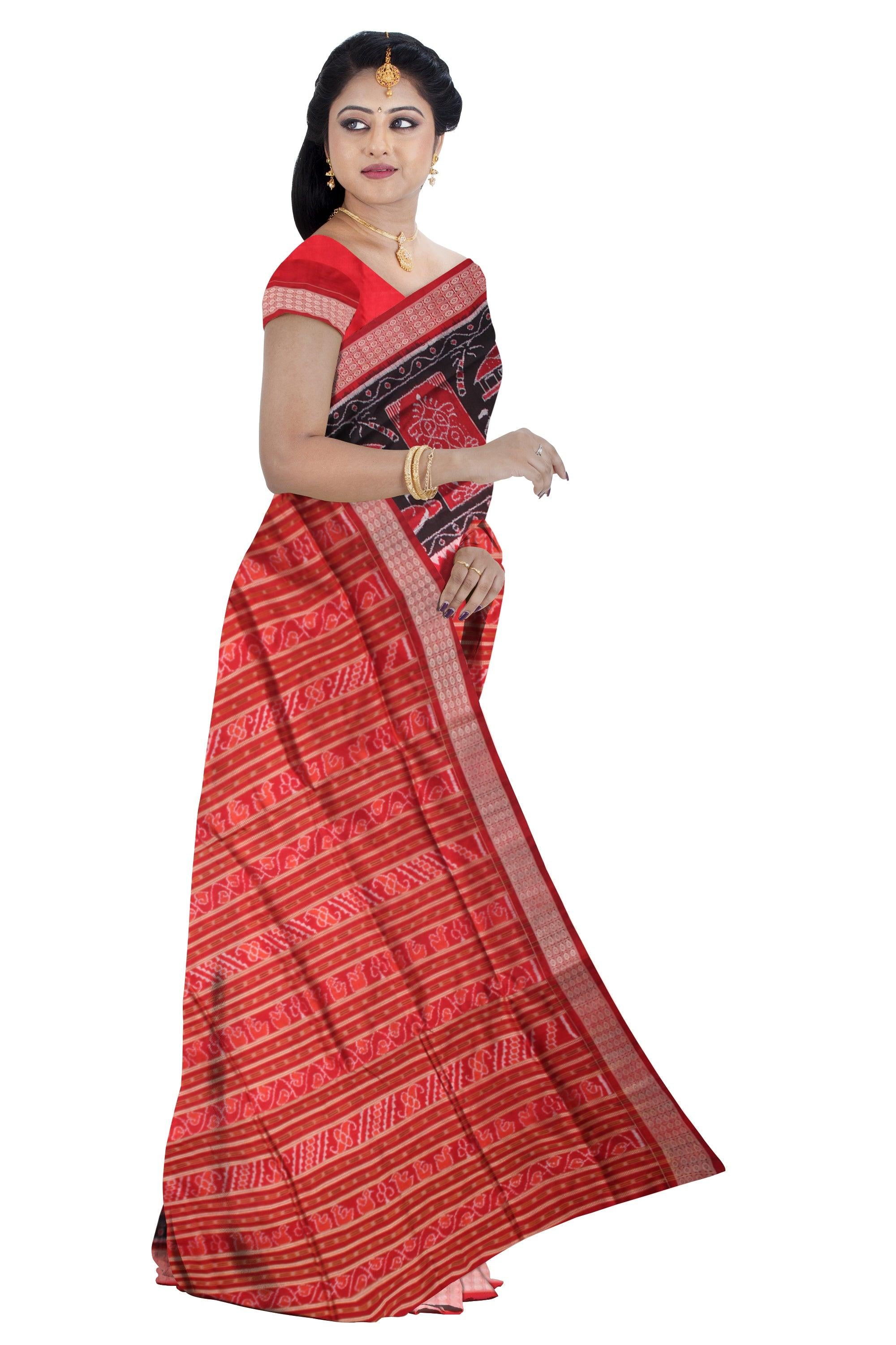 NEW LOOK SONEPUR PURE PATA SAREE IN RED AND BLACK COLOR WITH BLOUSE PIECE. - Koshali Arts & Crafts Enterprise
