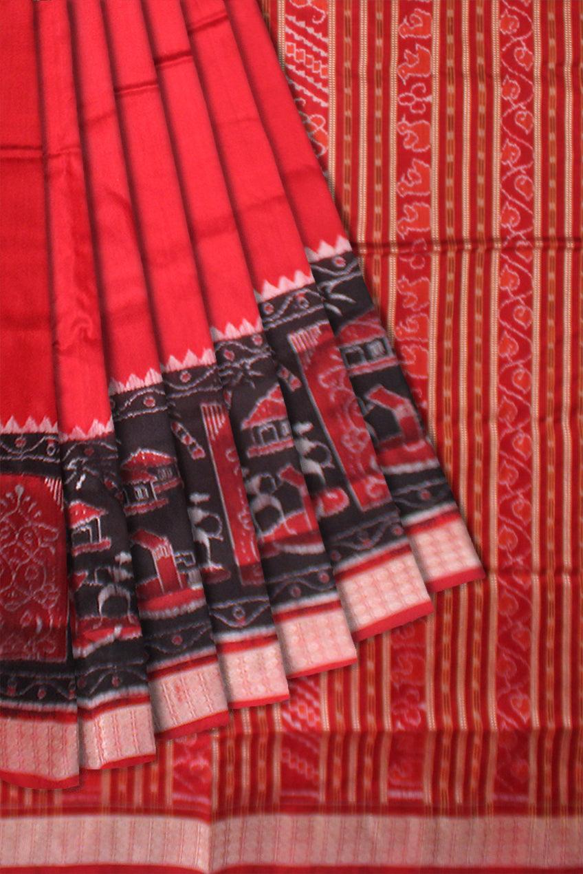 NEW LOOK SONEPUR PURE PATA SAREE IN RED AND BLACK COLOR WITH BLOUSE PIECE. - Koshali Arts & Crafts Enterprise