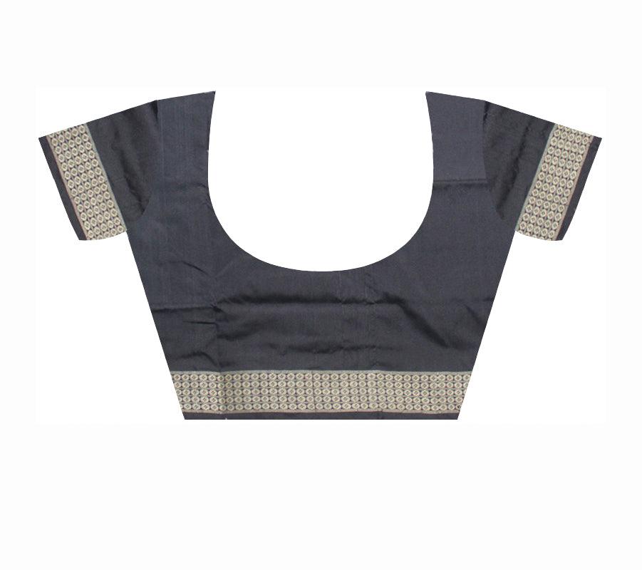 SAMBALPURI PATA SAREE IN LIGHT GREEN COLOR IN PLAIN DESIGN WITH BLACK BORDER WITH BLOUSE PIECE. - Koshali Arts & Crafts Enterprise